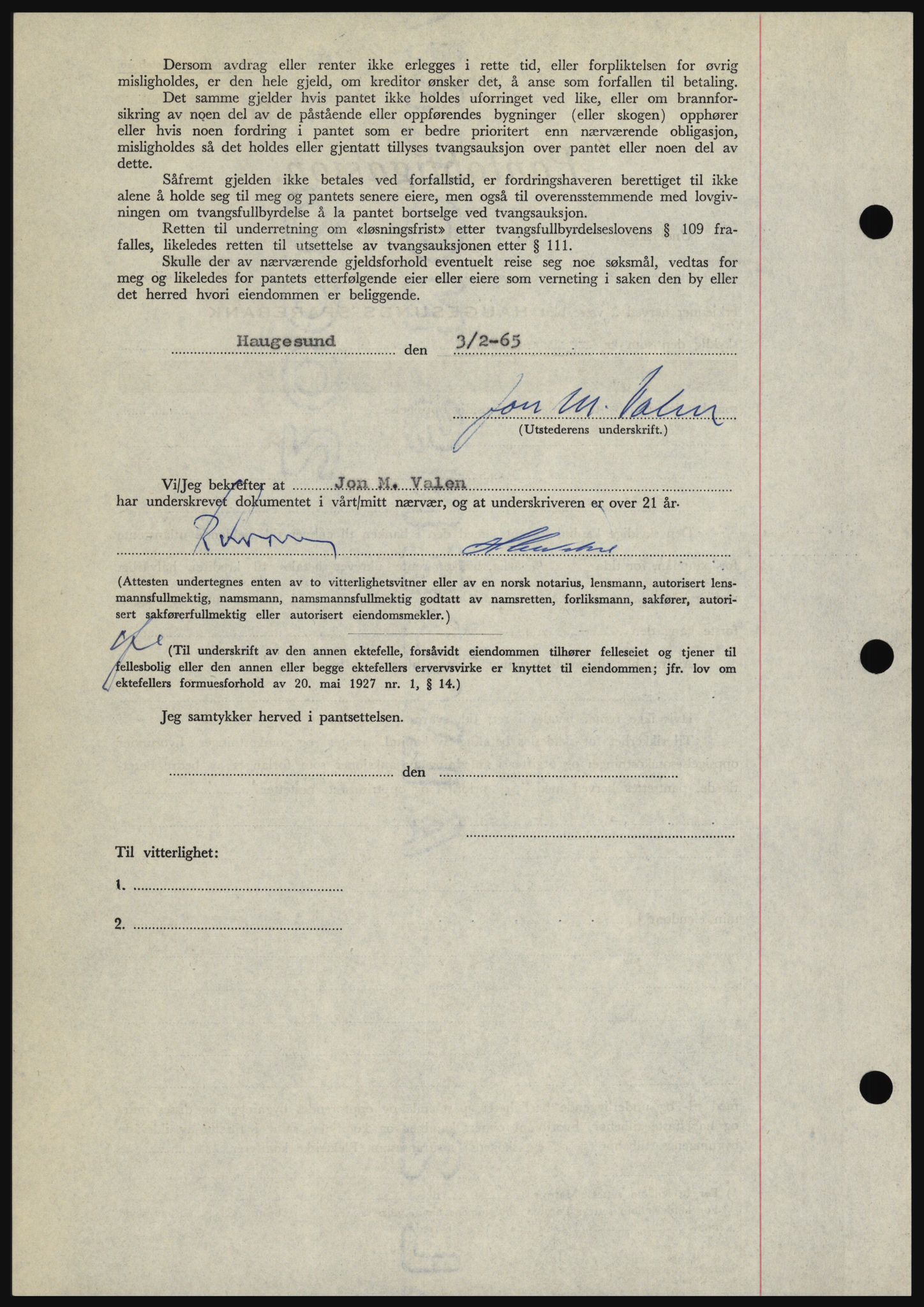 Haugesund tingrett, SAST/A-101415/01/II/IIC/L0053: Mortgage book no. B 53, 1965-1965, Diary no: : 319/1965