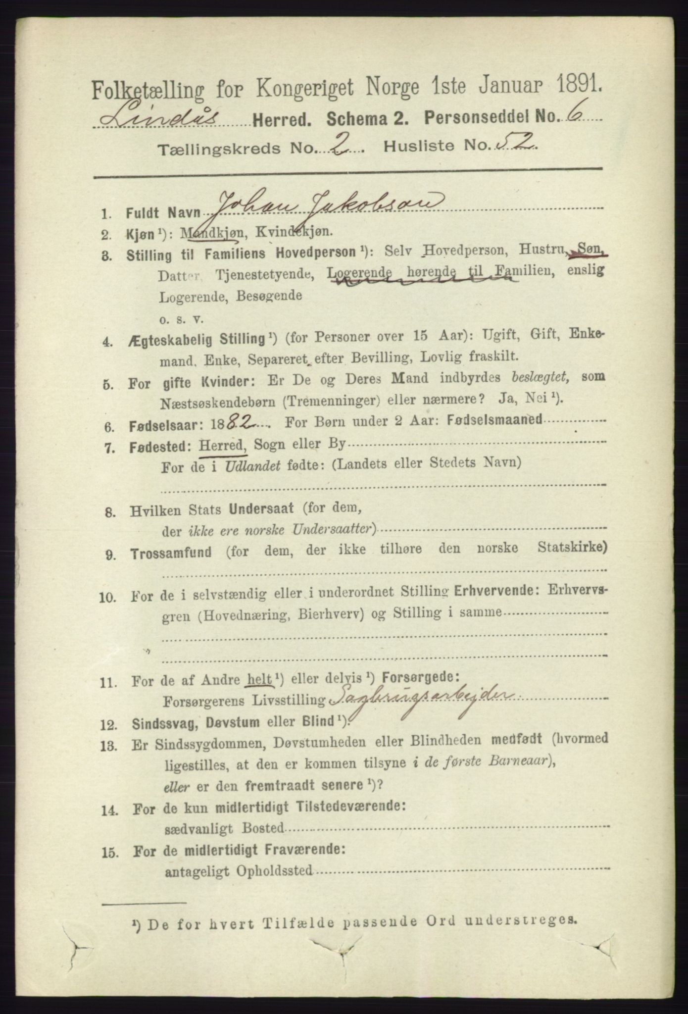 RA, 1891 census for 1263 Lindås, 1891, p. 753