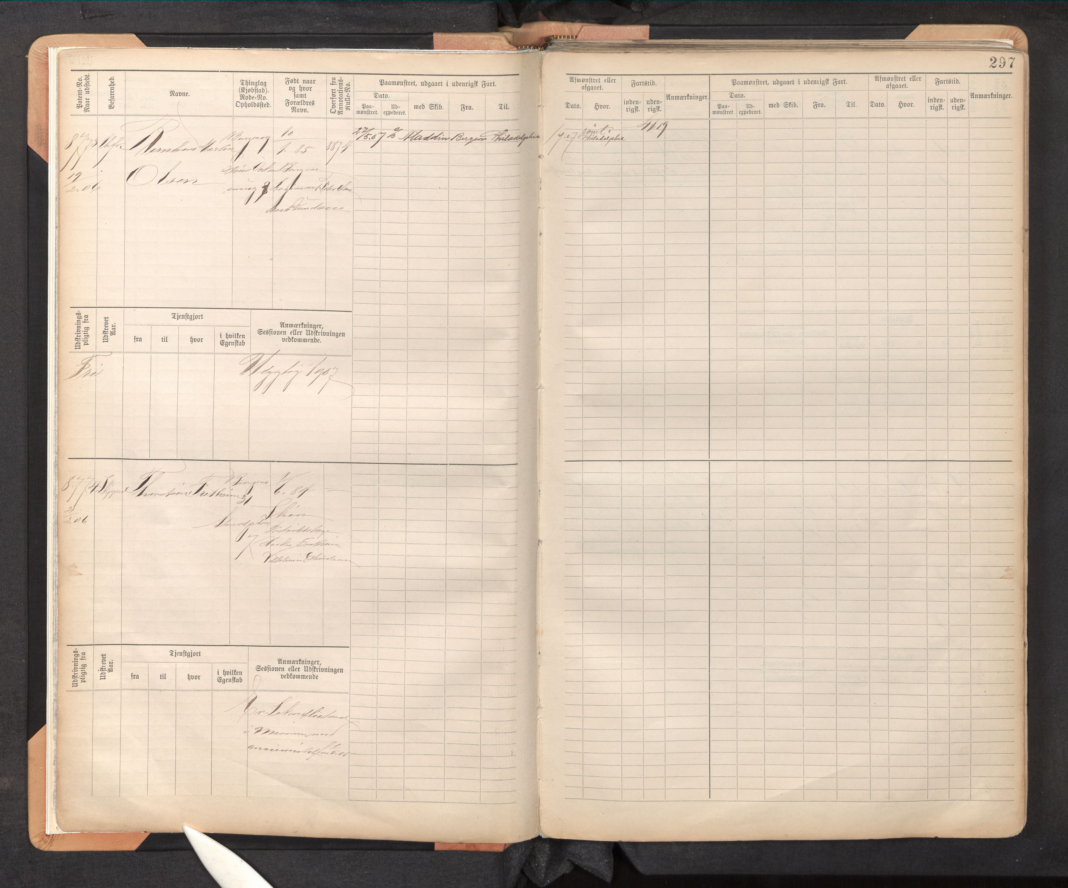 Innrulleringssjefen i Bergen, AV/SAB-A-100050/F/Fc/L0014: Sjøfartshovedrulle, nr. 8767 - 9346, 1900-1910, p. 297
