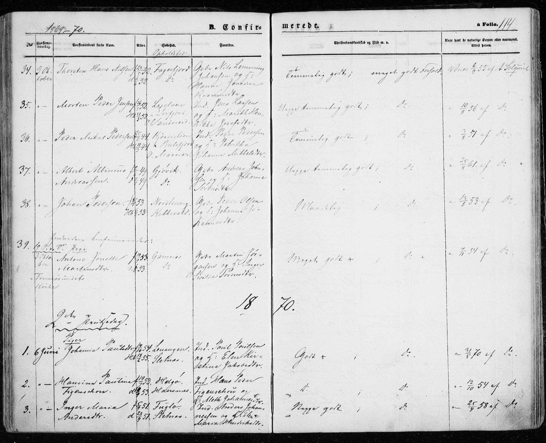 Karlsøy sokneprestembete, SATØ/S-1299/H/Ha/Haa/L0004kirke: Parish register (official) no. 4, 1861-1871, p. 114