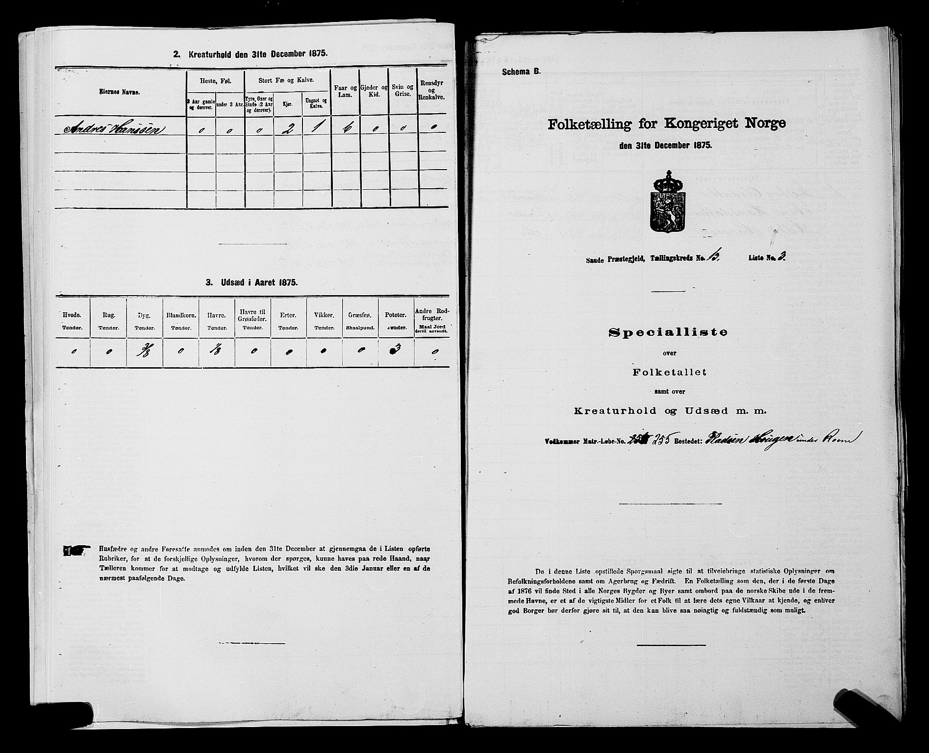 SAKO, 1875 census for 0822P Sauherad, 1875, p. 1497