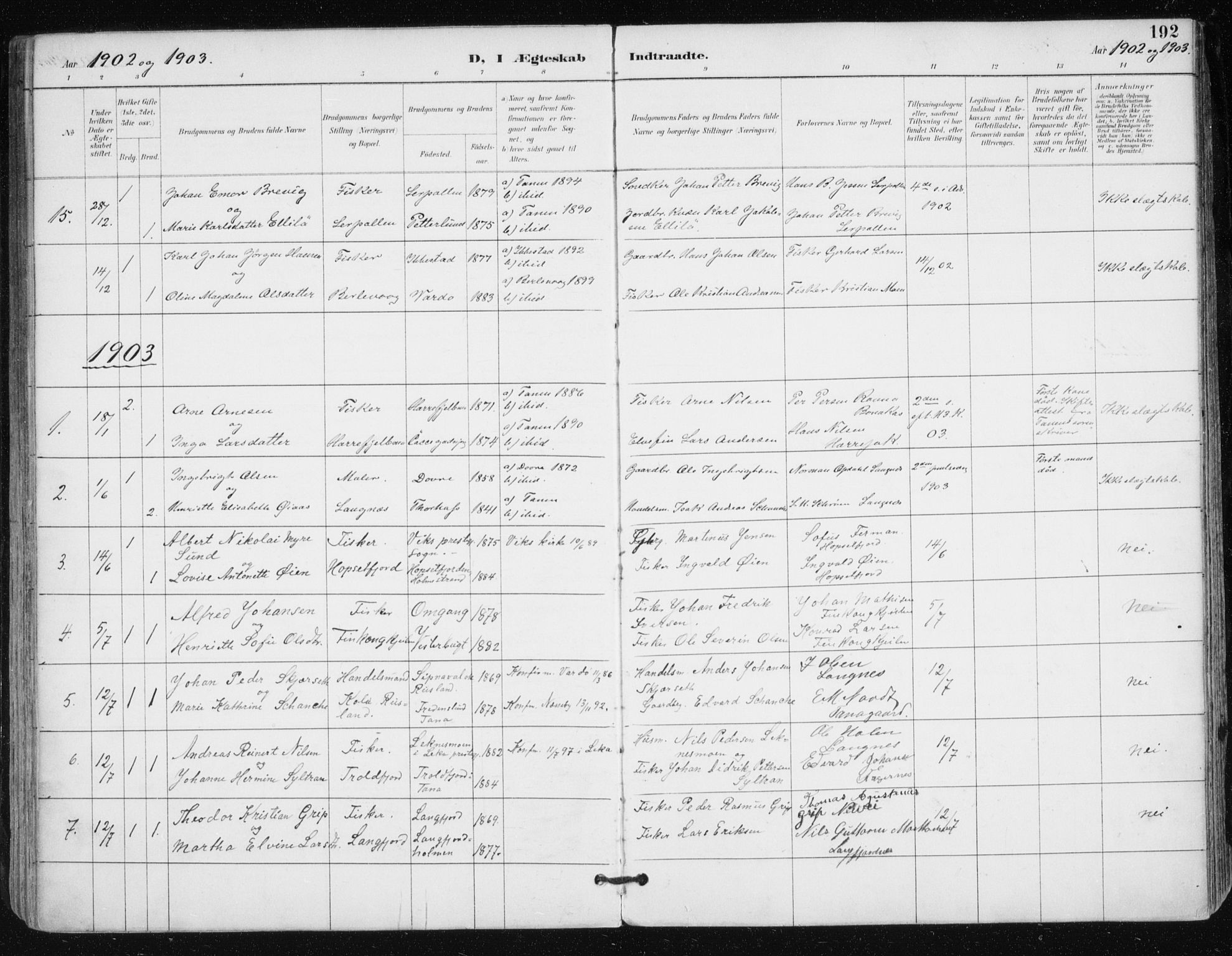 Tana sokneprestkontor, AV/SATØ-S-1334/H/Ha/L0005kirke: Parish register (official) no. 5, 1891-1903, p. 192
