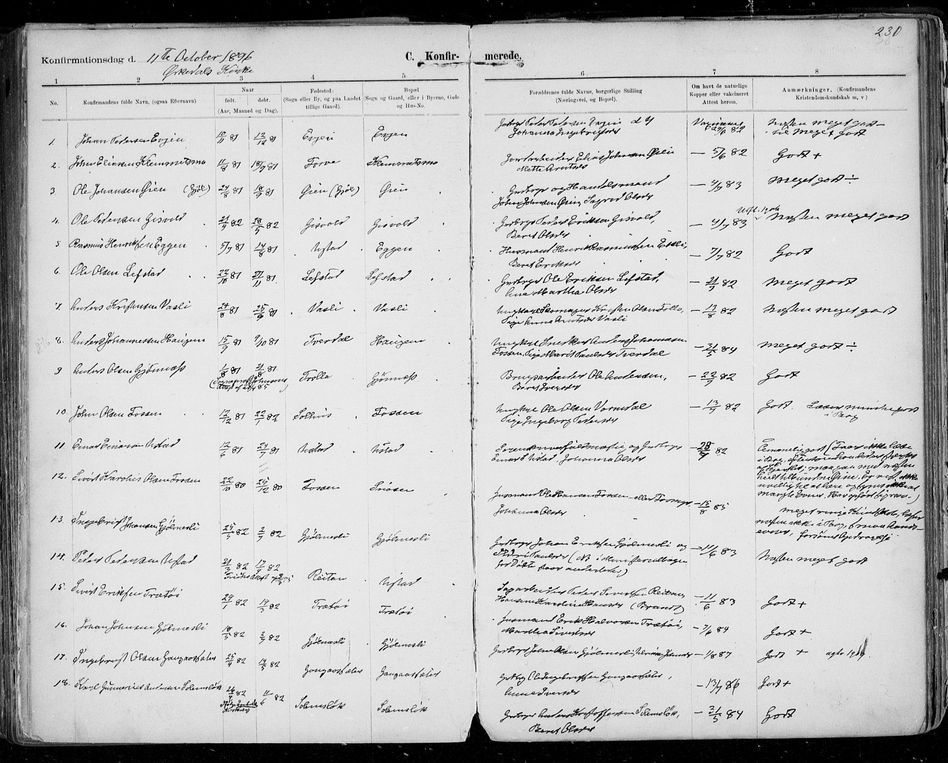 Ministerialprotokoller, klokkerbøker og fødselsregistre - Sør-Trøndelag, SAT/A-1456/668/L0811: Parish register (official) no. 668A11, 1894-1913, p. 230