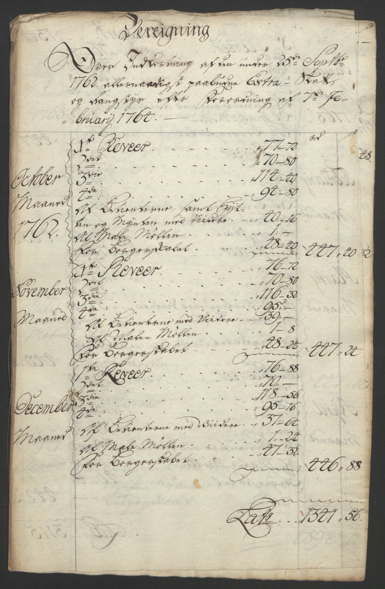 Rentekammeret inntil 1814, Reviderte regnskaper, Bergverksregnskaper, RA/EA-3222/R/Rc/Rca/L0843: Ekstraskatt, 1762-1765, p. 167