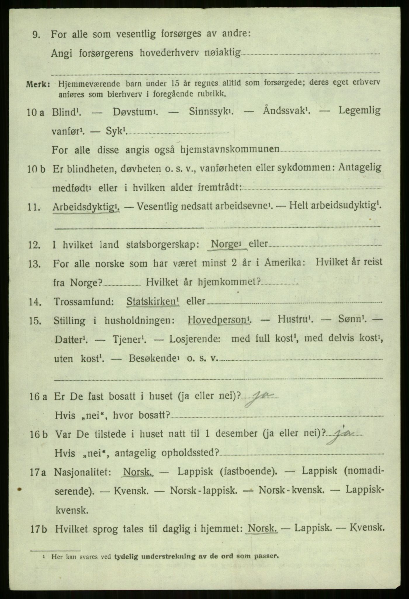 SATØ, 1920 census for Salangen, 1920, p. 939