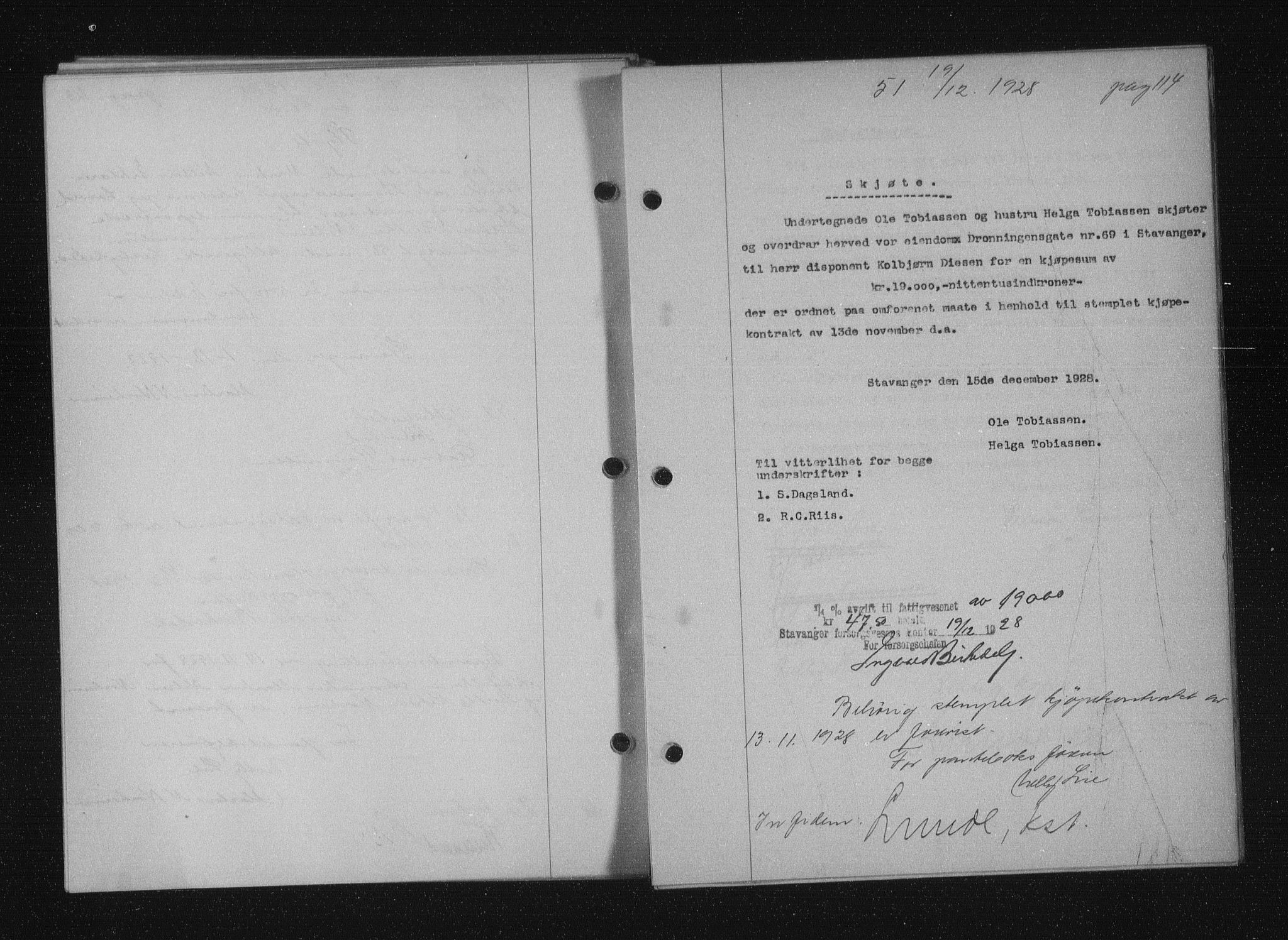 Stavanger byfogd, SAST/A-101408/001/4/41/410/410BB/L0055: Mortgage book no. 43, 1928-1929, Deed date: 19.12.1928
