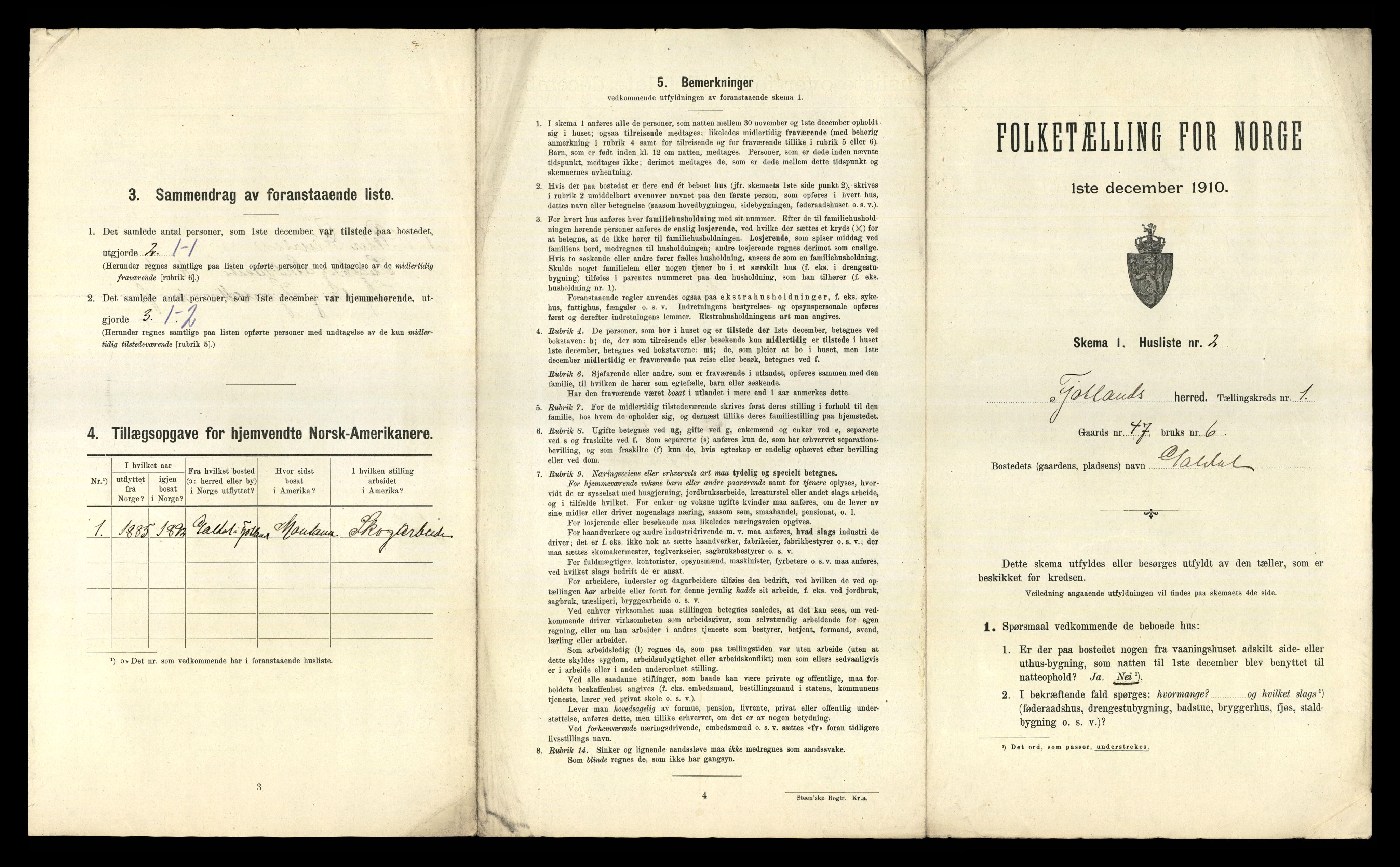 RA, 1910 census for Fjotland, 1910, p. 38