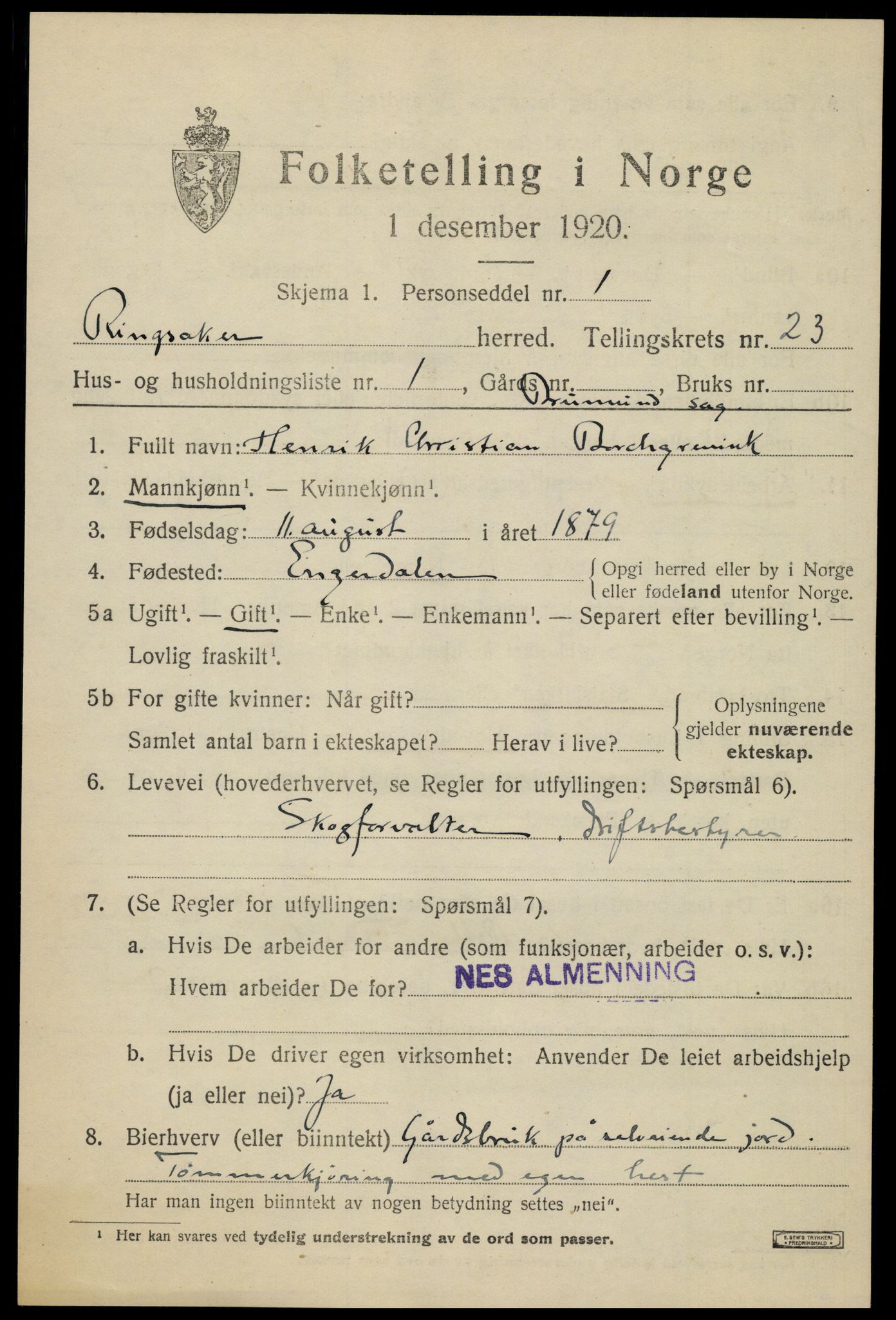 SAH, 1920 census for Ringsaker, 1920, p. 29674