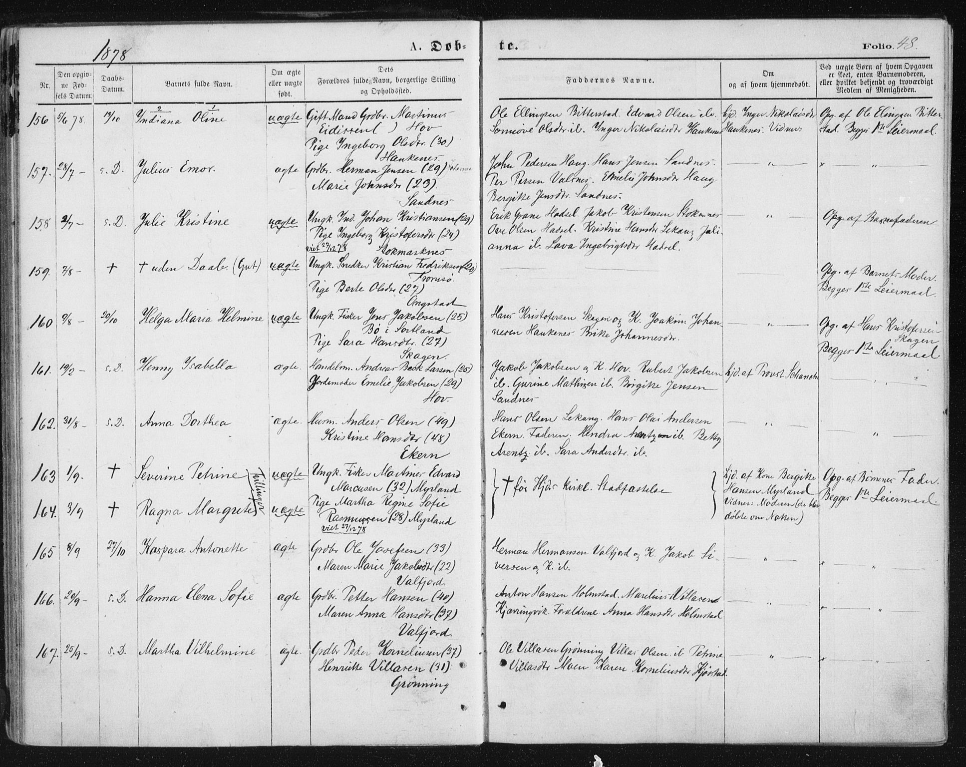 Ministerialprotokoller, klokkerbøker og fødselsregistre - Nordland, AV/SAT-A-1459/888/L1243: Parish register (official) no. 888A09, 1876-1879, p. 48