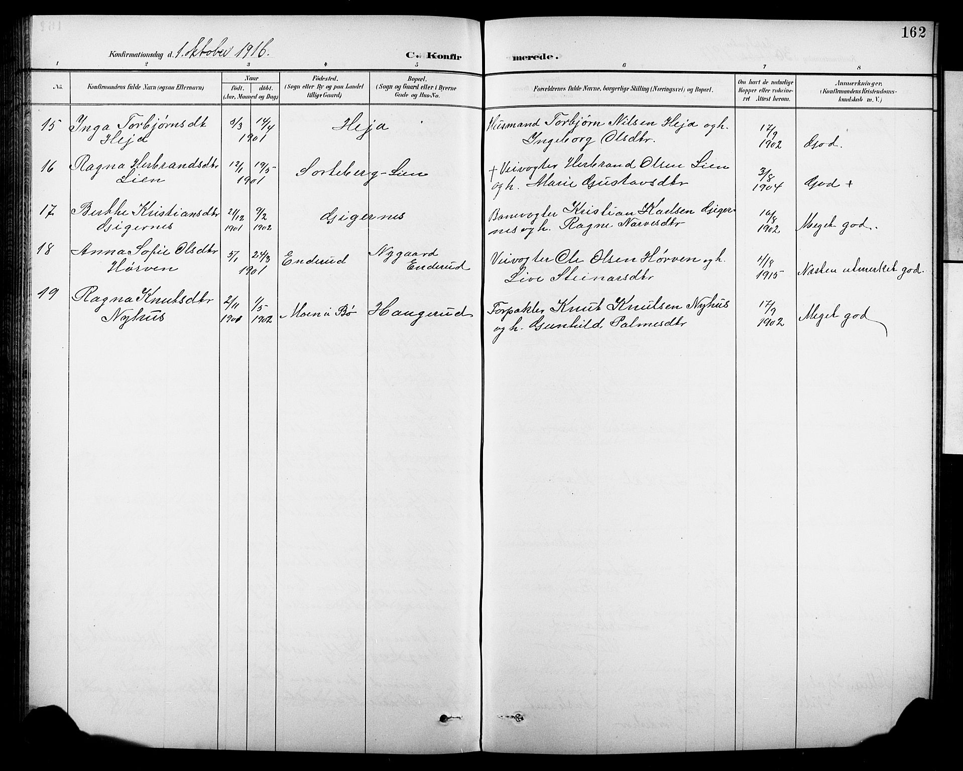 Krødsherad kirkebøker, SAKO/A-19/G/Ga/L0002: Parish register (copy) no. 2, 1894-1918, p. 162