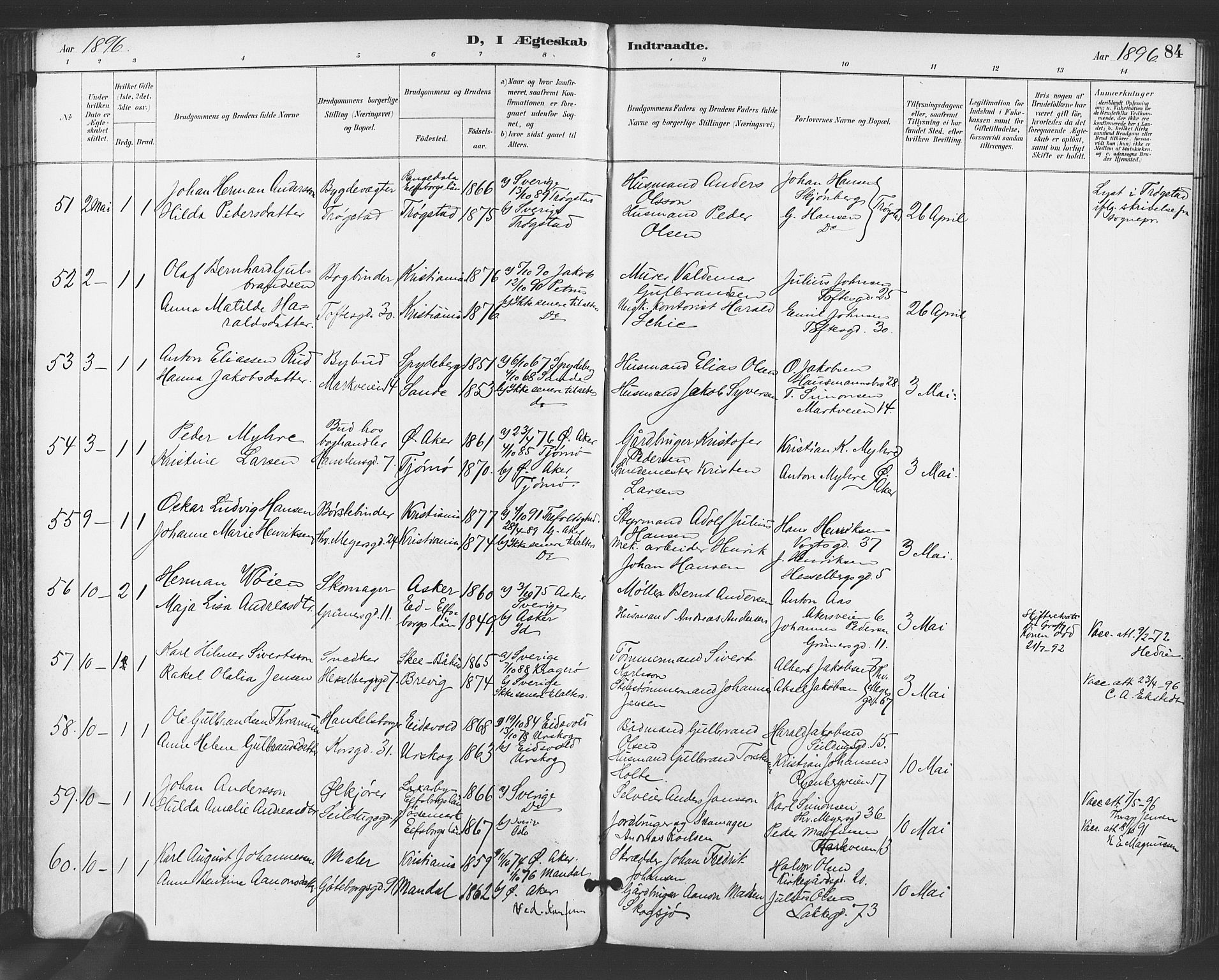 Paulus prestekontor Kirkebøker, SAO/A-10871/F/Fa/L0009: Parish register (official) no. 9, 1891-1901, p. 84