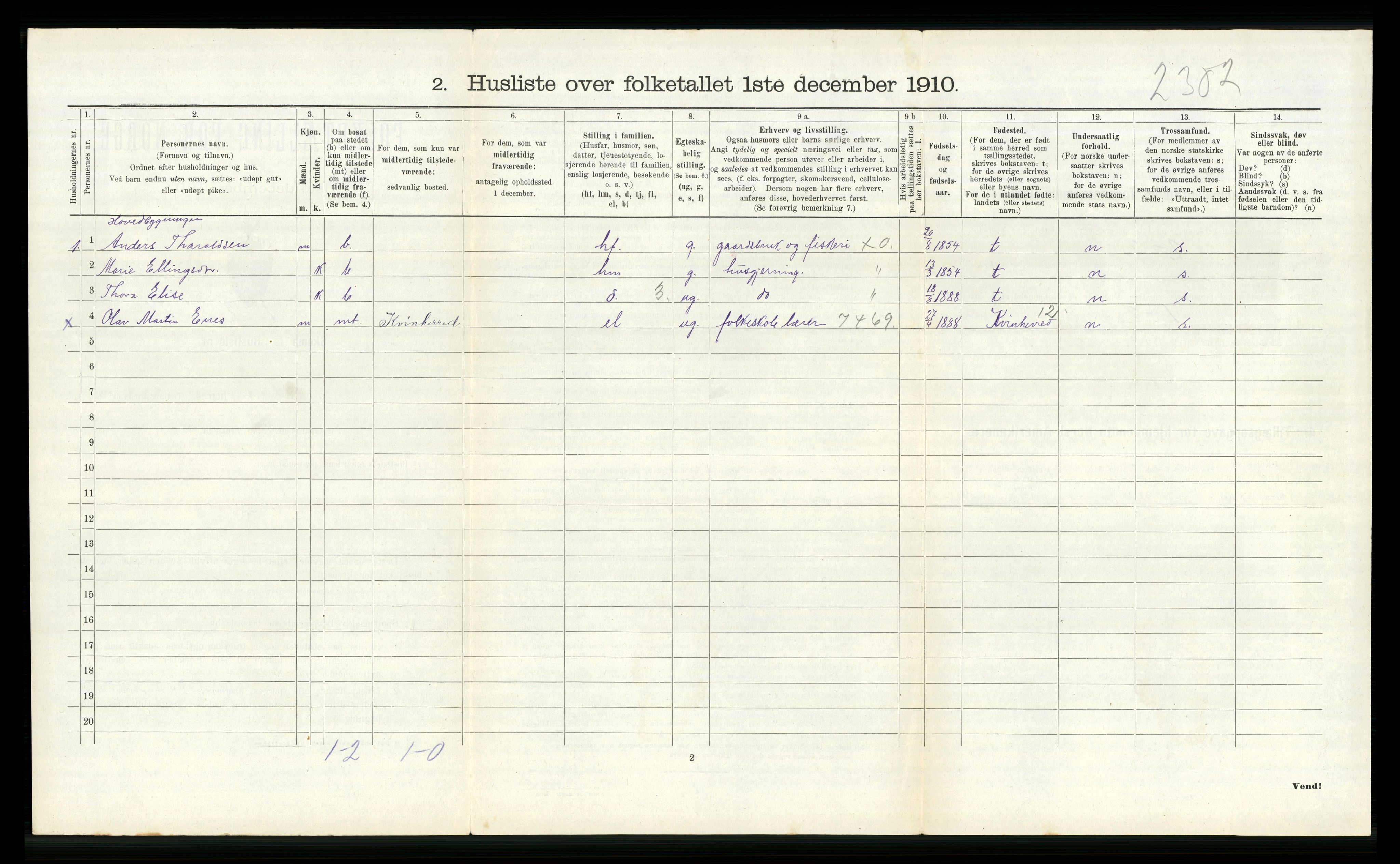 RA, 1910 census for Fitjar, 1910, p. 508