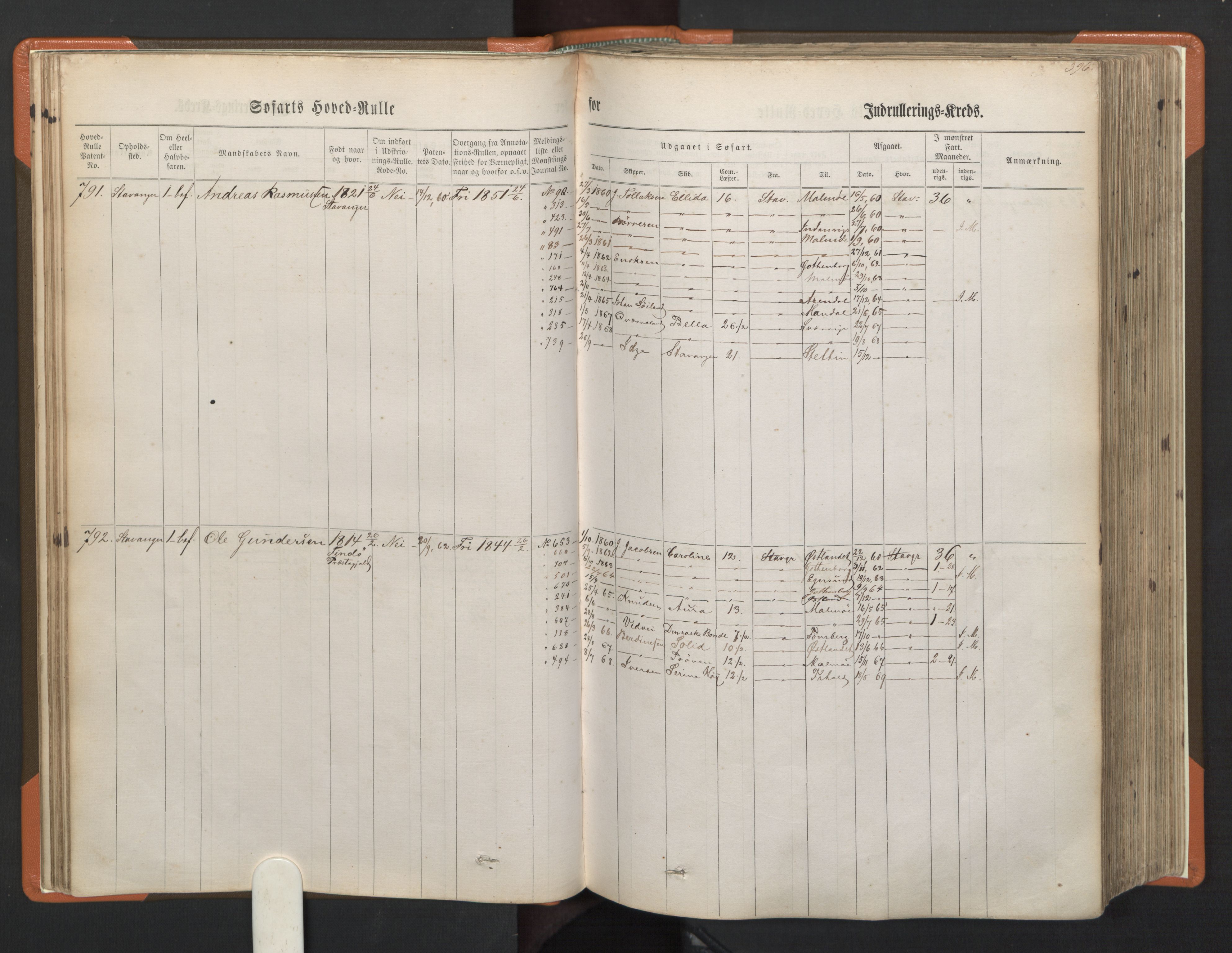 Stavanger sjømannskontor, AV/SAST-A-102006/F/Fb/Fbb/L0002: Sjøfartshovedrulle, patentnr. 721-1450 (del 2), 1863, p. 40