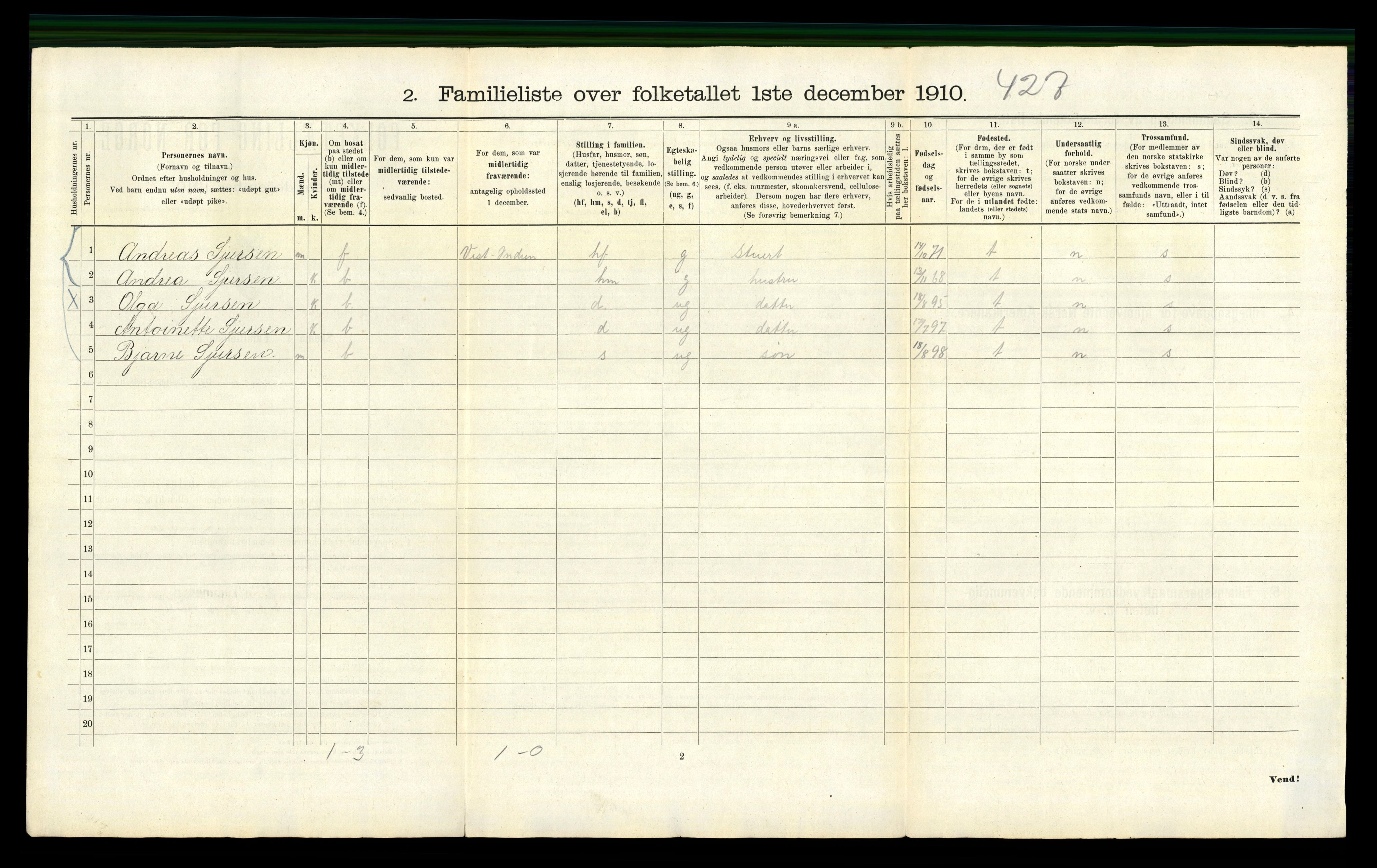 RA, 1910 census for Bergen, 1910, p. 43972