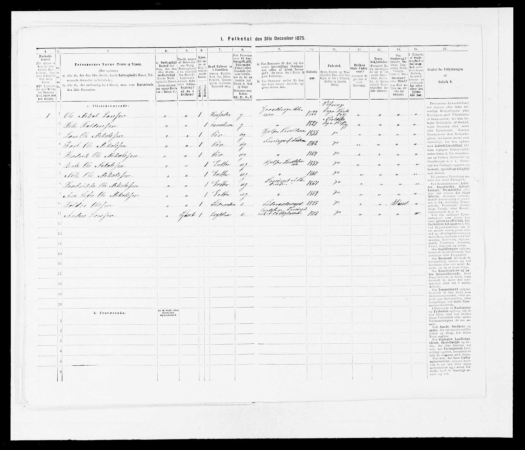 SAB, 1875 census for 1432P Førde, 1875, p. 1160