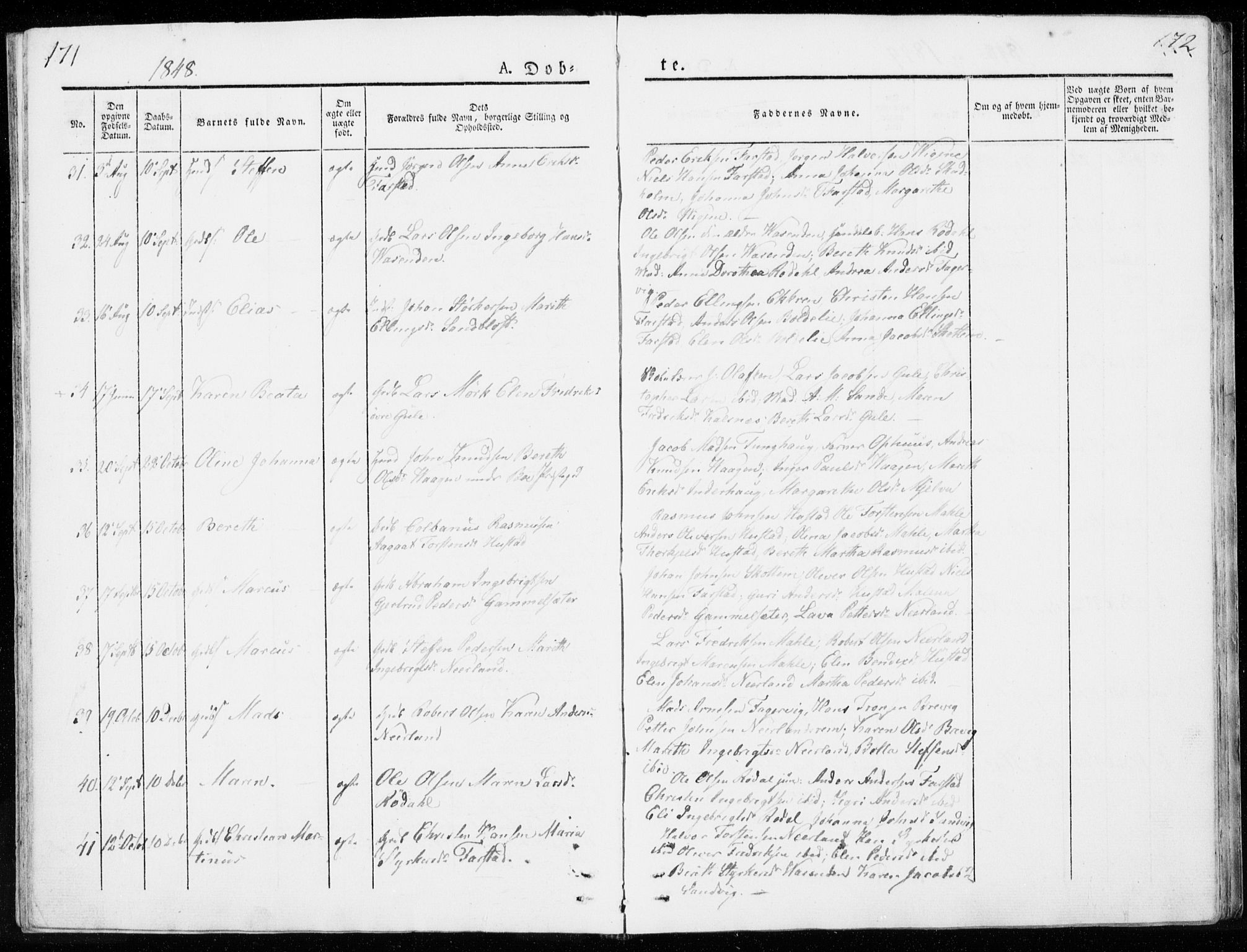 Ministerialprotokoller, klokkerbøker og fødselsregistre - Møre og Romsdal, AV/SAT-A-1454/566/L0766: Parish register (official) no. 566A05, 1842-1851, p. 171-172