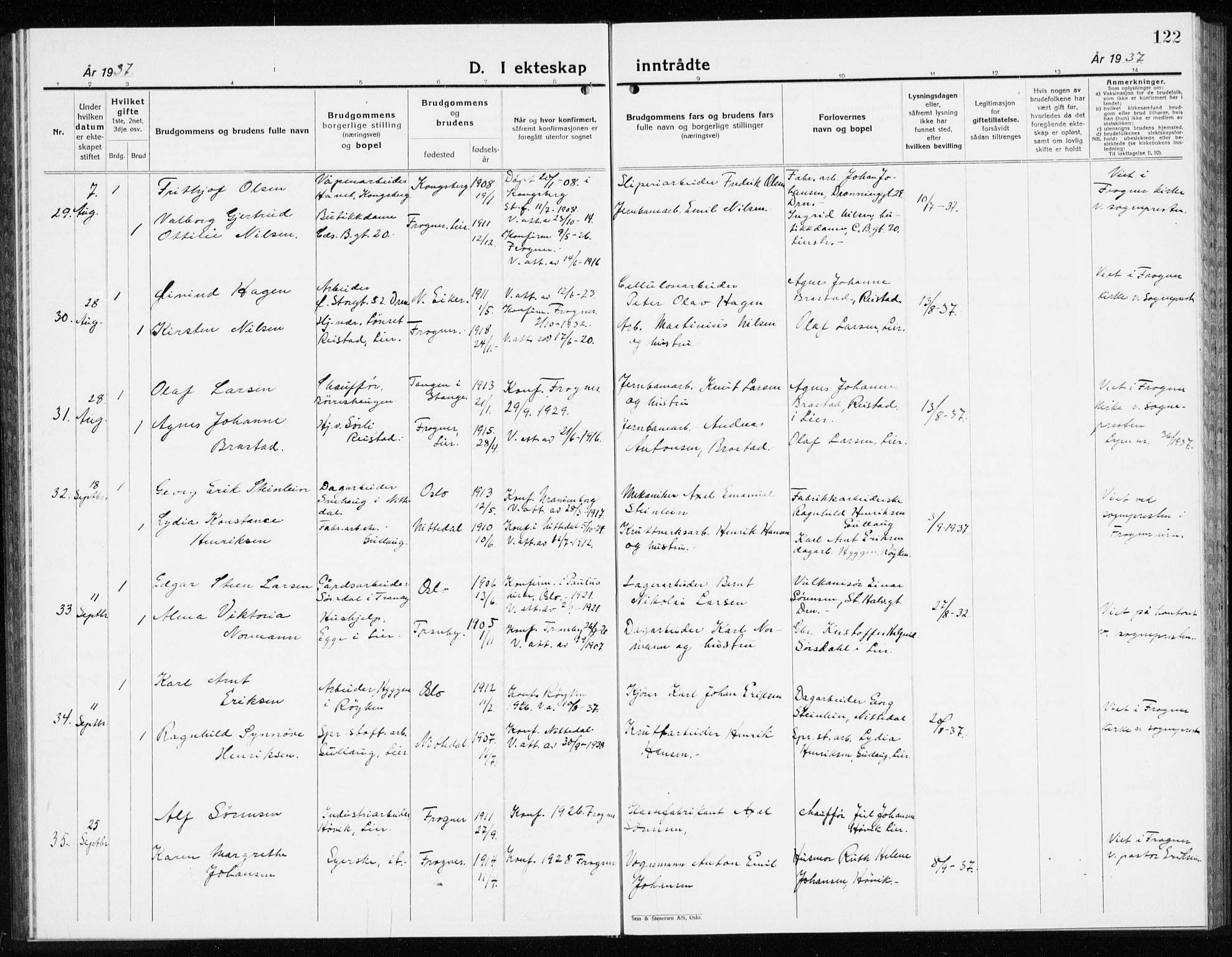 Lier kirkebøker, AV/SAKO-A-230/G/Gb/L0005: Parish register (copy) no. II 5, 1932-1942, p. 122