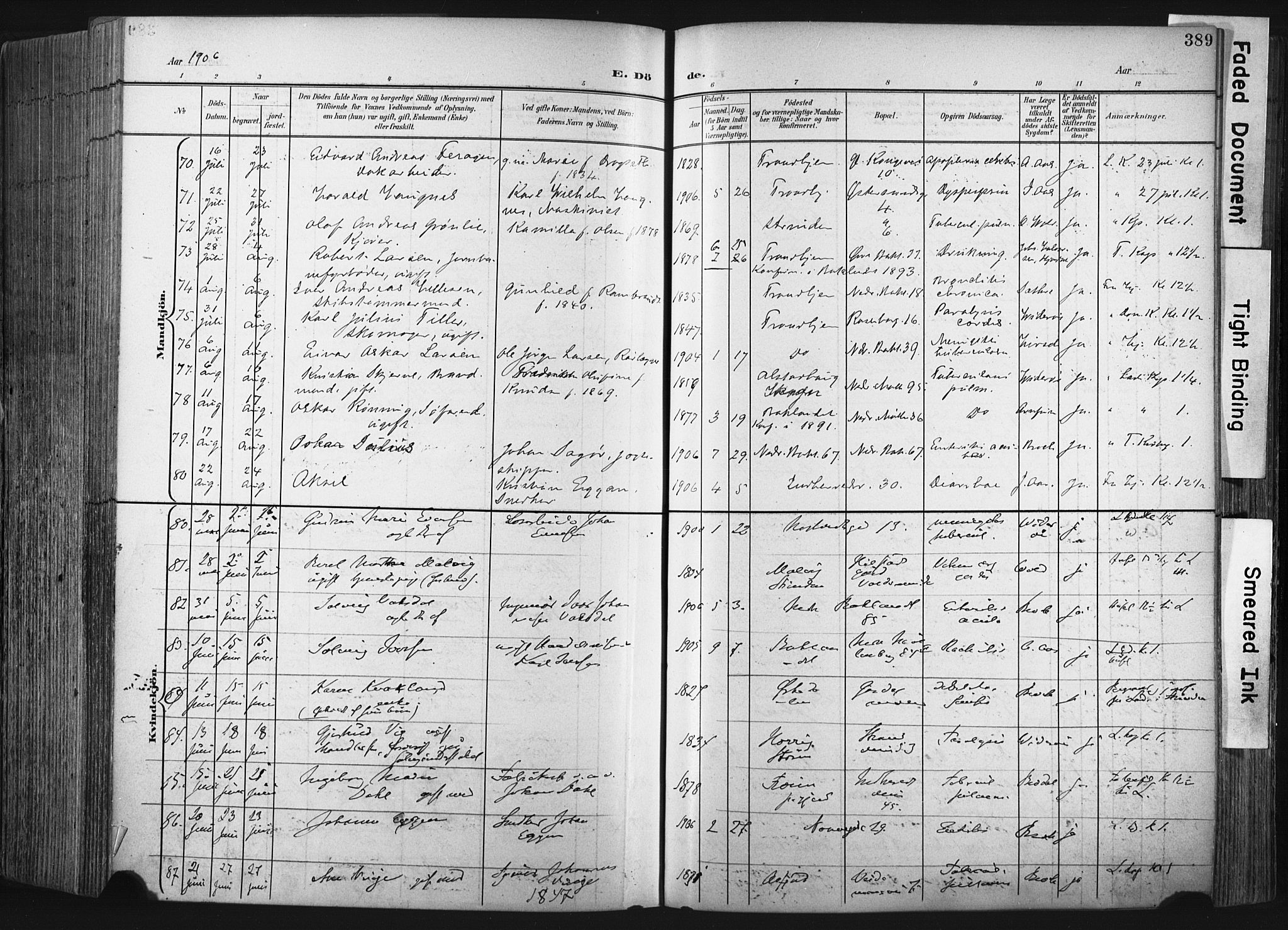 Ministerialprotokoller, klokkerbøker og fødselsregistre - Sør-Trøndelag, SAT/A-1456/604/L0201: Parish register (official) no. 604A21, 1901-1911, p. 389