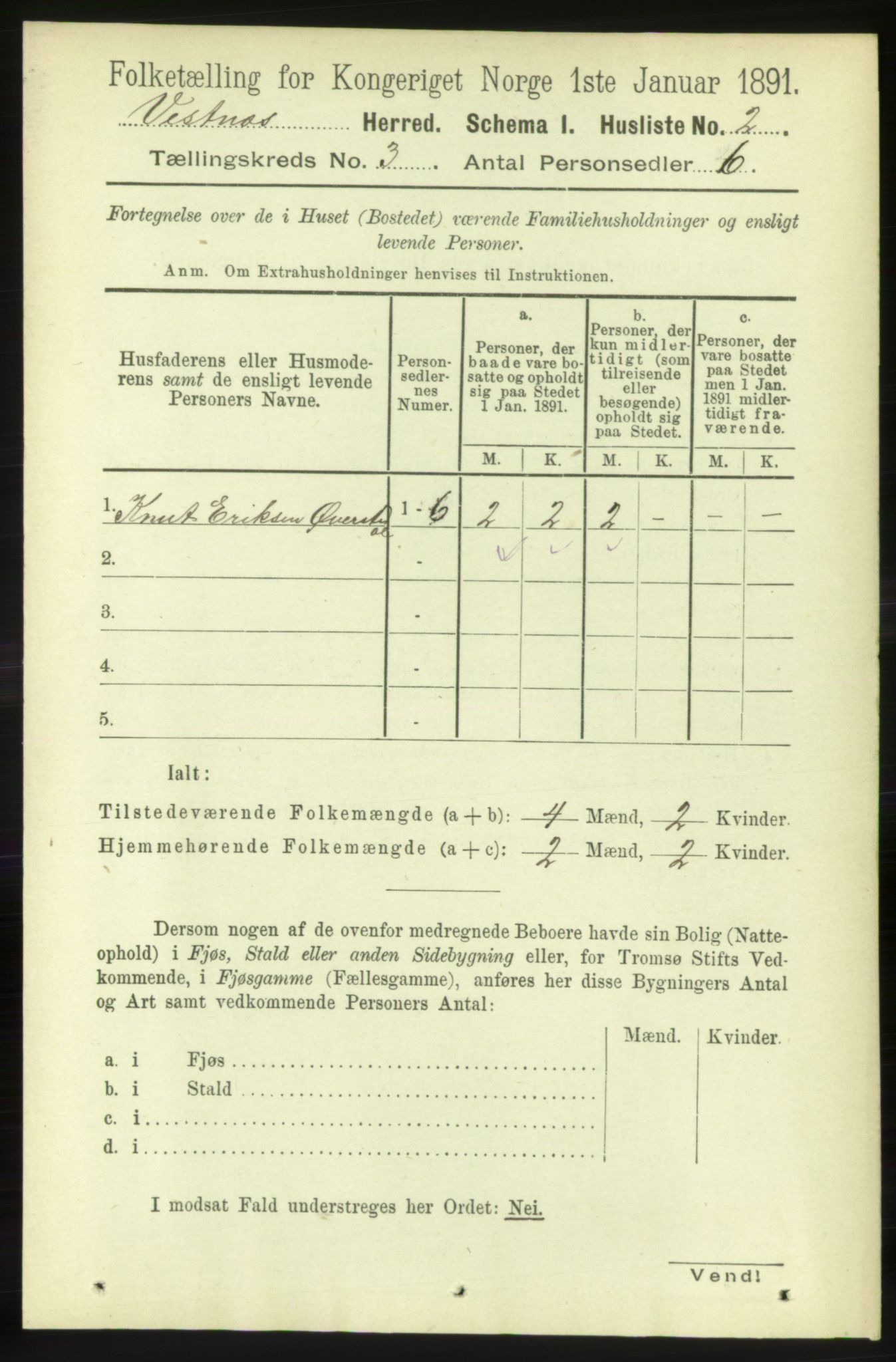 RA, 1891 census for 1535 Vestnes, 1891, p. 809