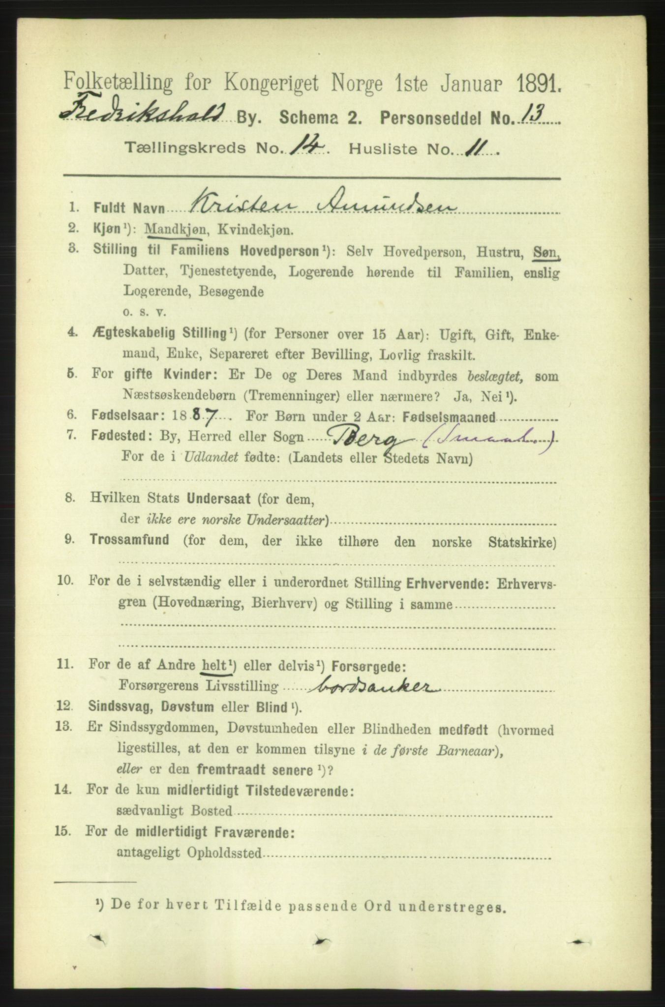 RA, 1891 census for 0101 Fredrikshald, 1891, p. 9182