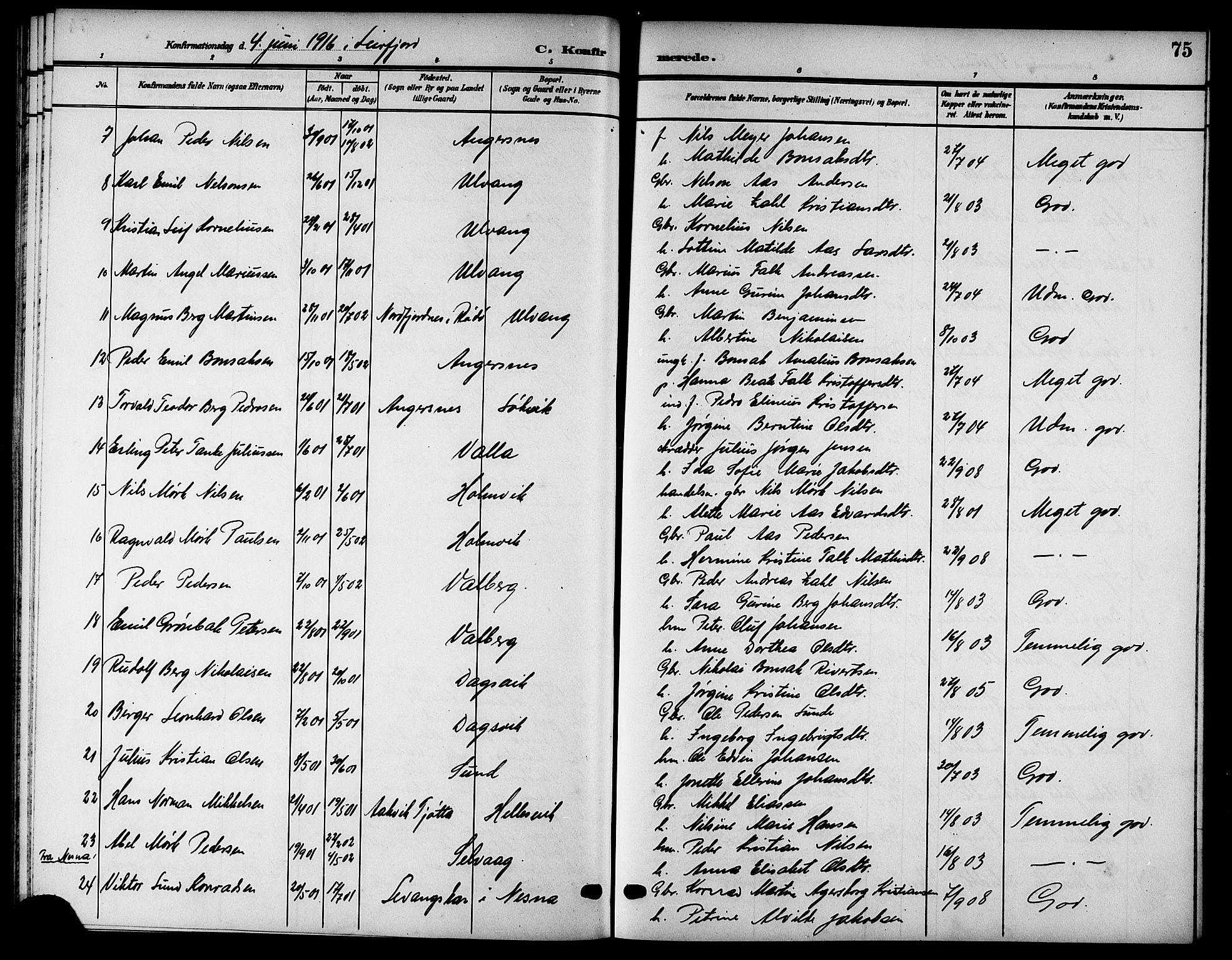 Ministerialprotokoller, klokkerbøker og fødselsregistre - Nordland, SAT/A-1459/832/L0494: Parish register (copy) no. 832C01, 1906-1922, p. 75