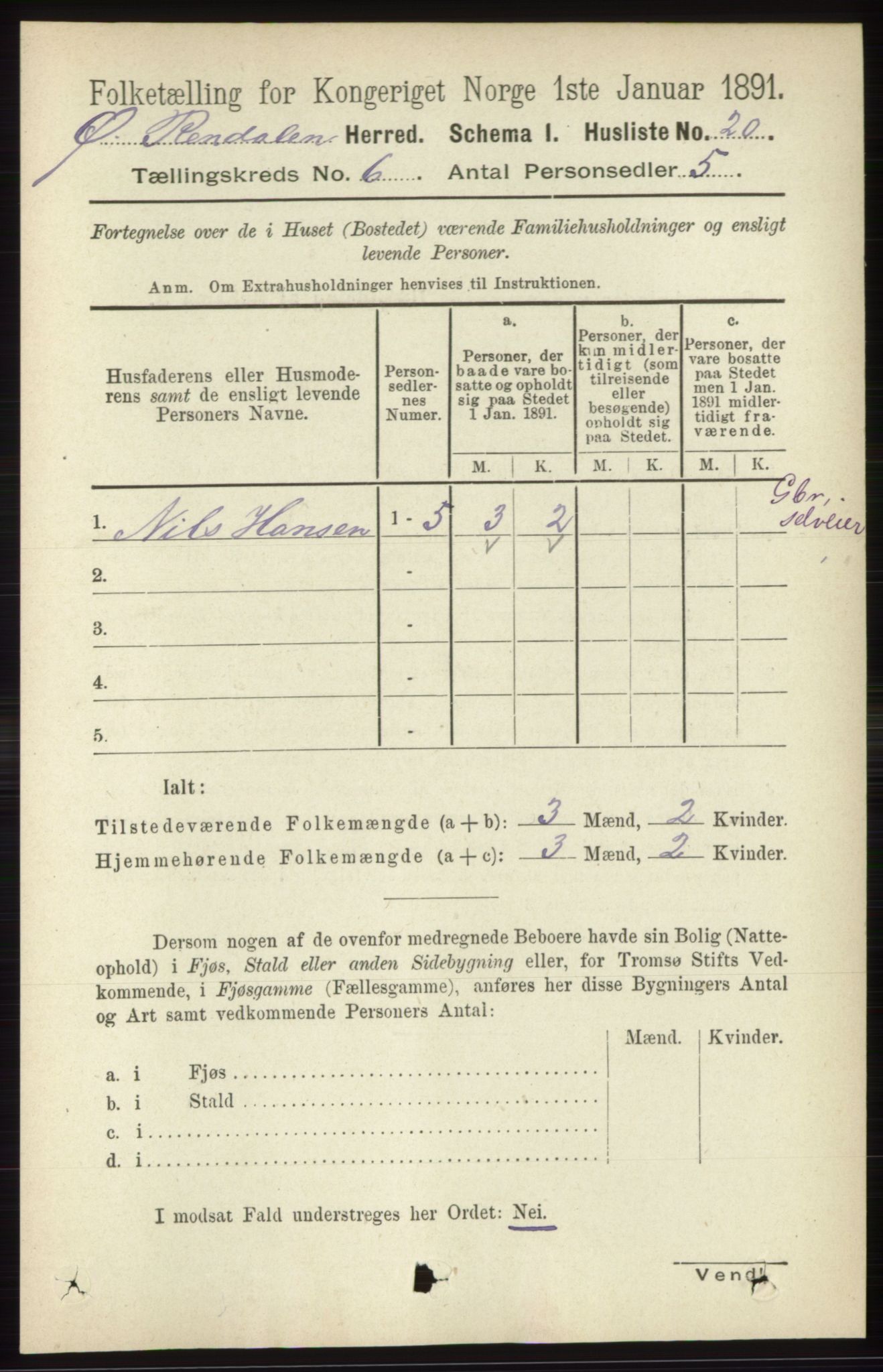 RA, 1891 census for 0433 Øvre Rendal, 1891, p. 1592