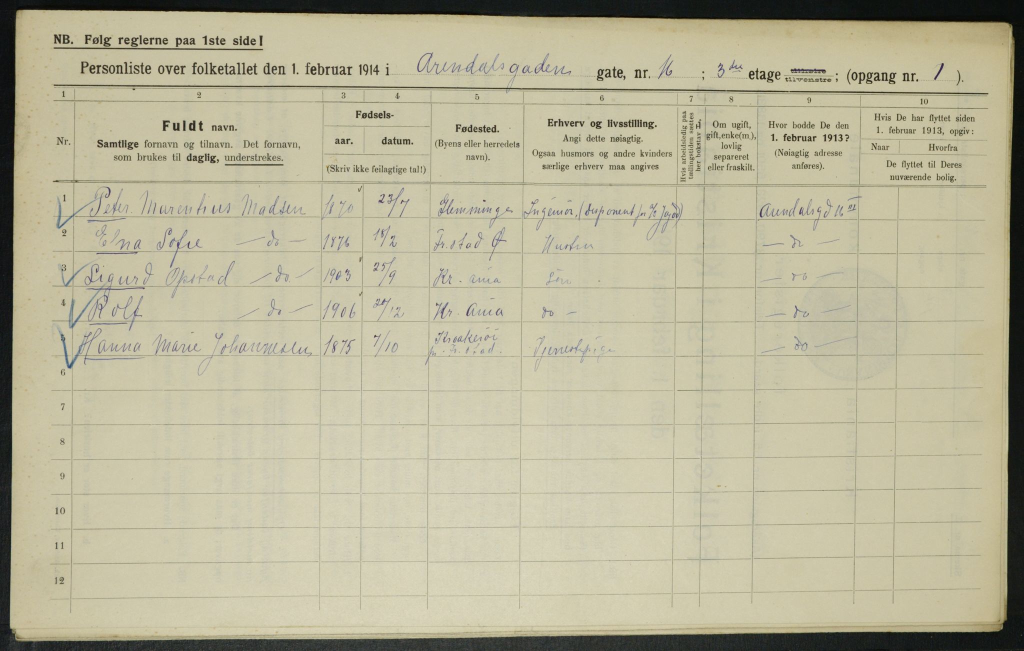 OBA, Municipal Census 1914 for Kristiania, 1914, p. 1986