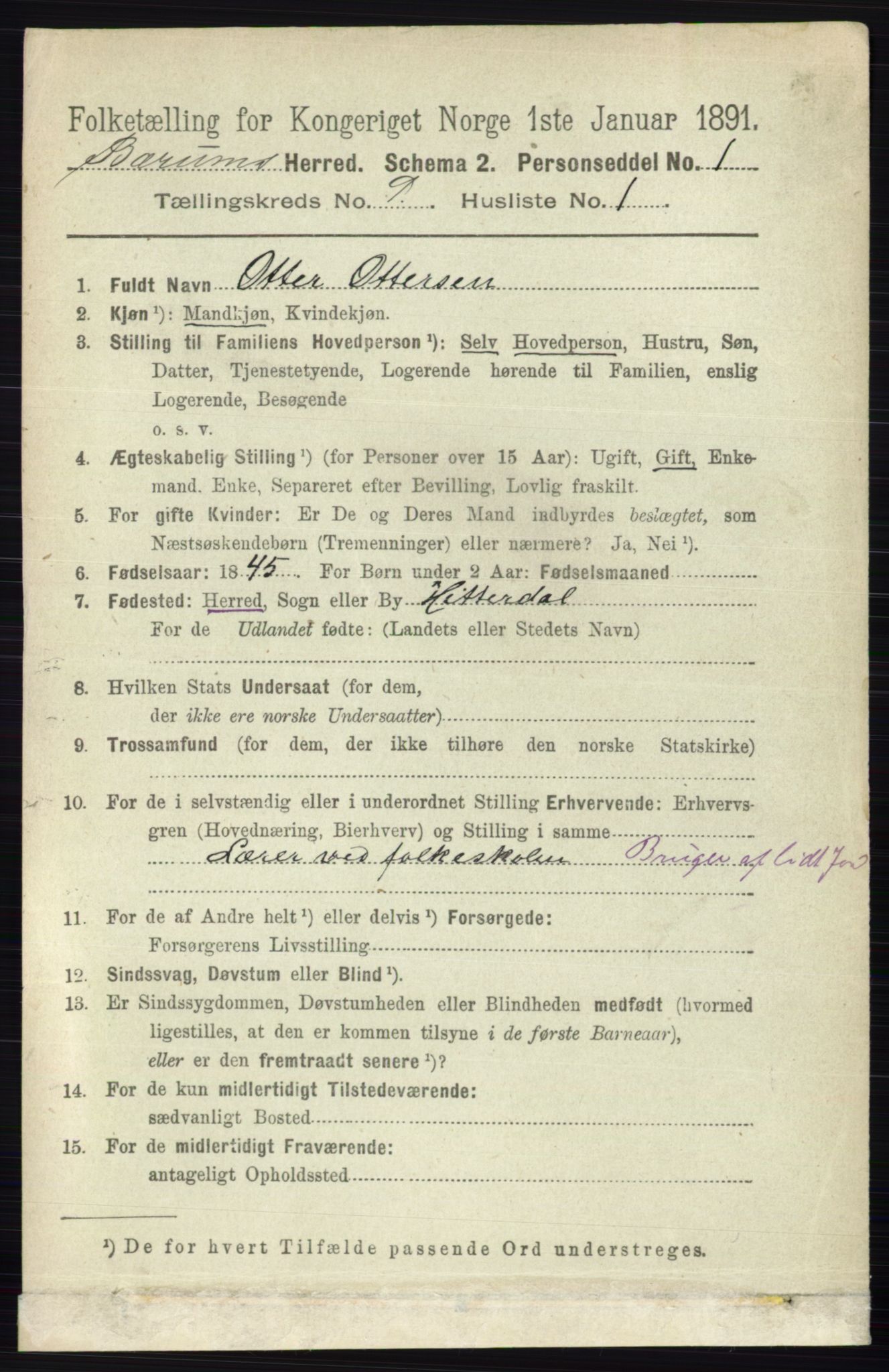 RA, 1891 census for 0219 Bærum, 1891, p. 5134