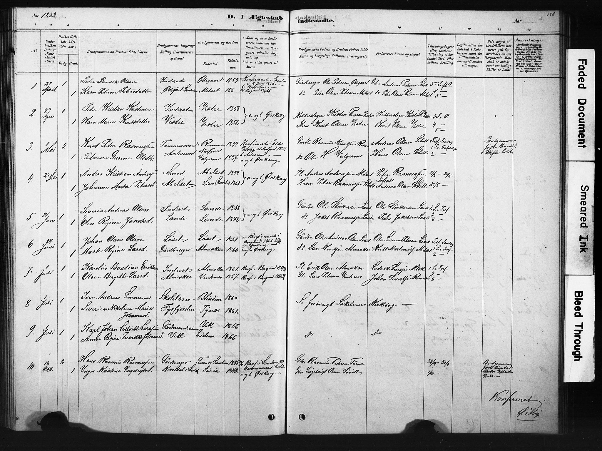 Ministerialprotokoller, klokkerbøker og fødselsregistre - Møre og Romsdal, SAT/A-1454/522/L0326: Parish register (copy) no. 522C05, 1878-1890, p. 126