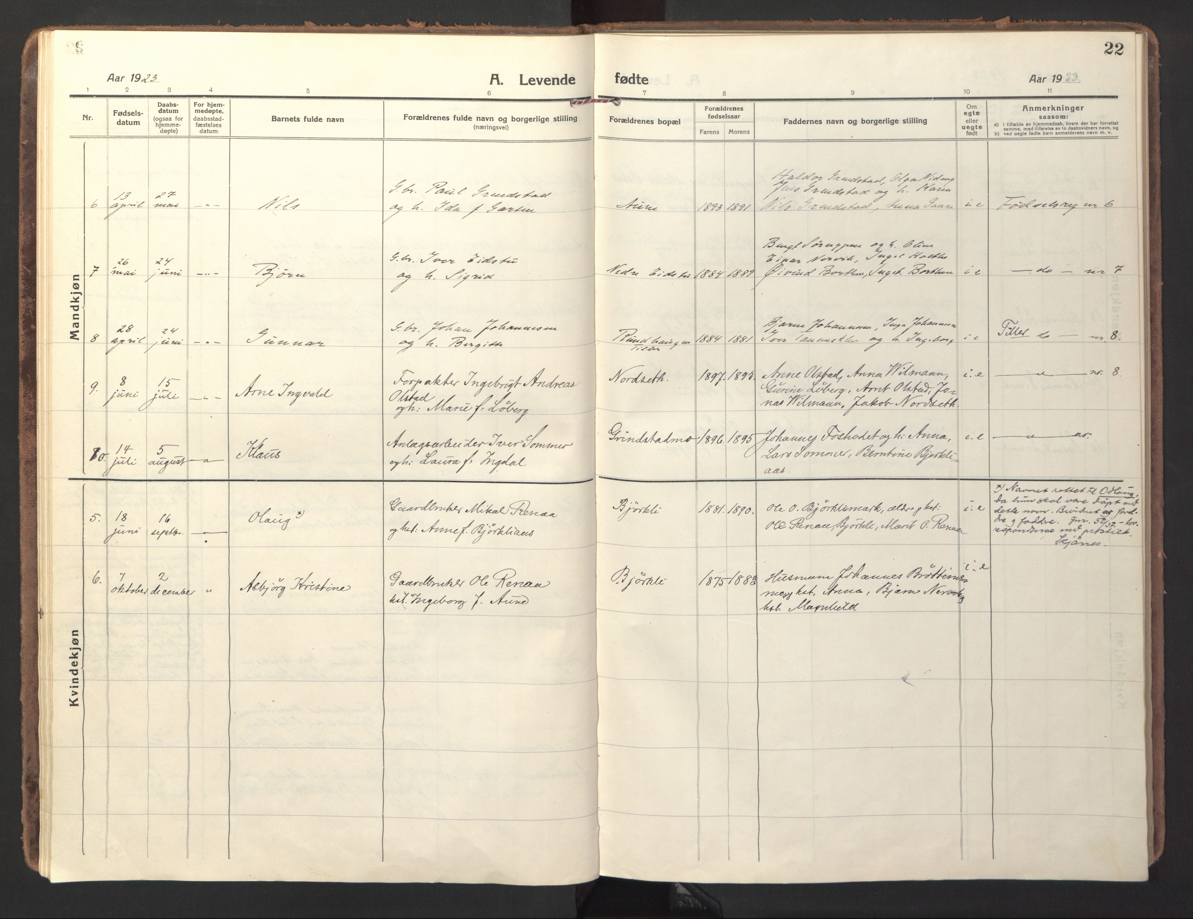 Ministerialprotokoller, klokkerbøker og fødselsregistre - Sør-Trøndelag, SAT/A-1456/618/L0449: Parish register (official) no. 618A12, 1917-1924, p. 22