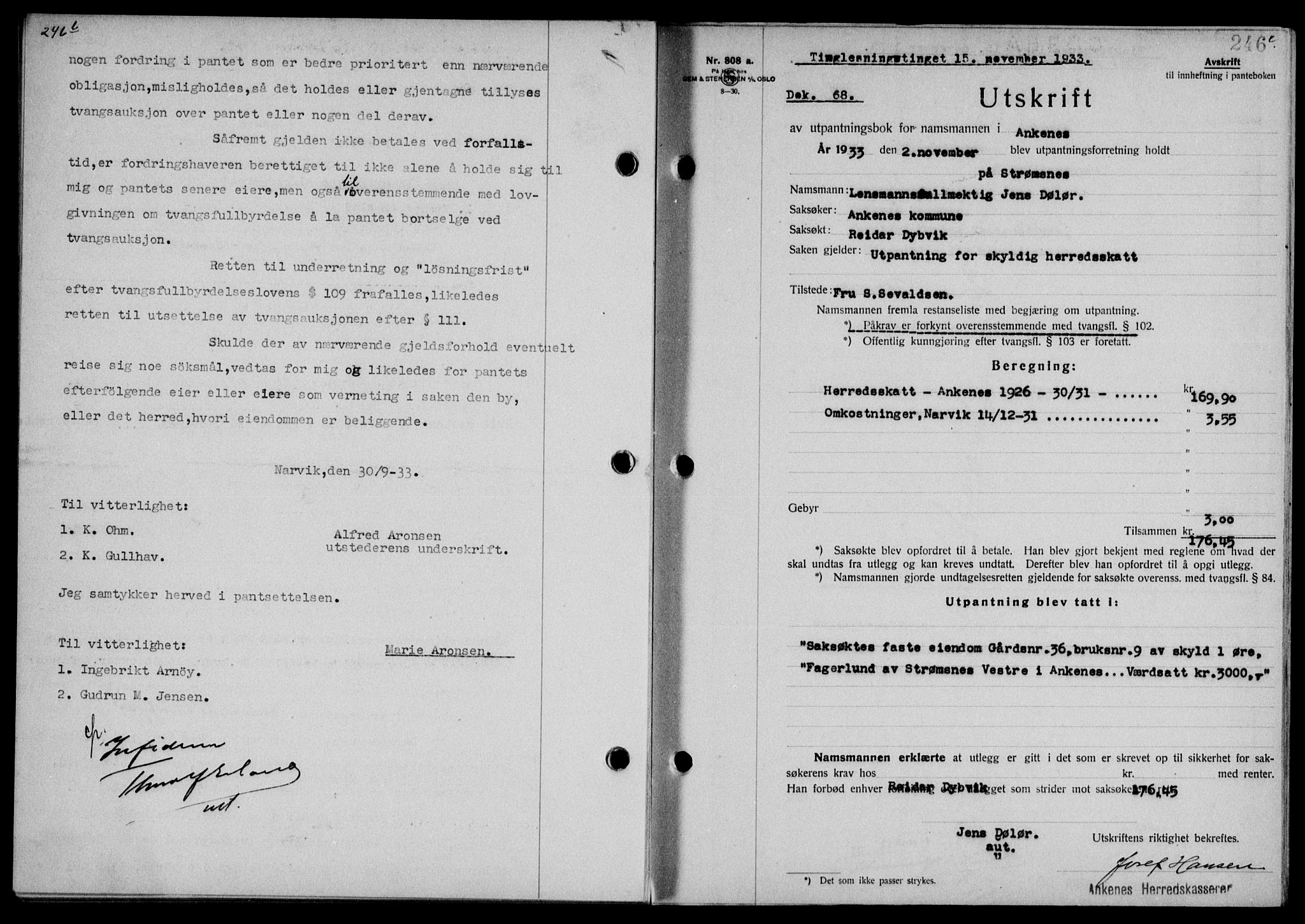 Steigen og Ofoten sorenskriveri, AV/SAT-A-0030/1/2/2C/L0023/0002: Mortgage book no. 26-II og 27, 1933-1934, Deed date: 15.11.1933