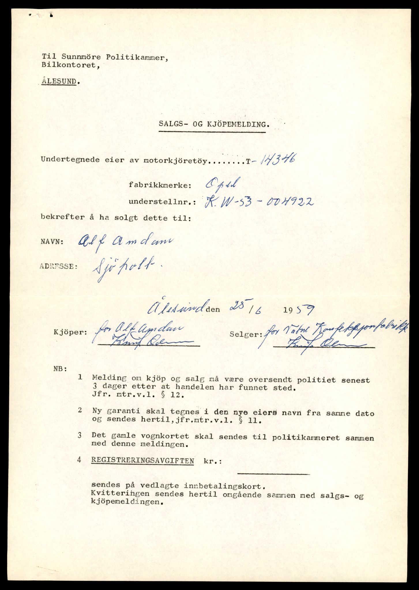 Møre og Romsdal vegkontor - Ålesund trafikkstasjon, AV/SAT-A-4099/F/Fe/L0045: Registreringskort for kjøretøy T 14320 - T 14444, 1927-1998, p. 669