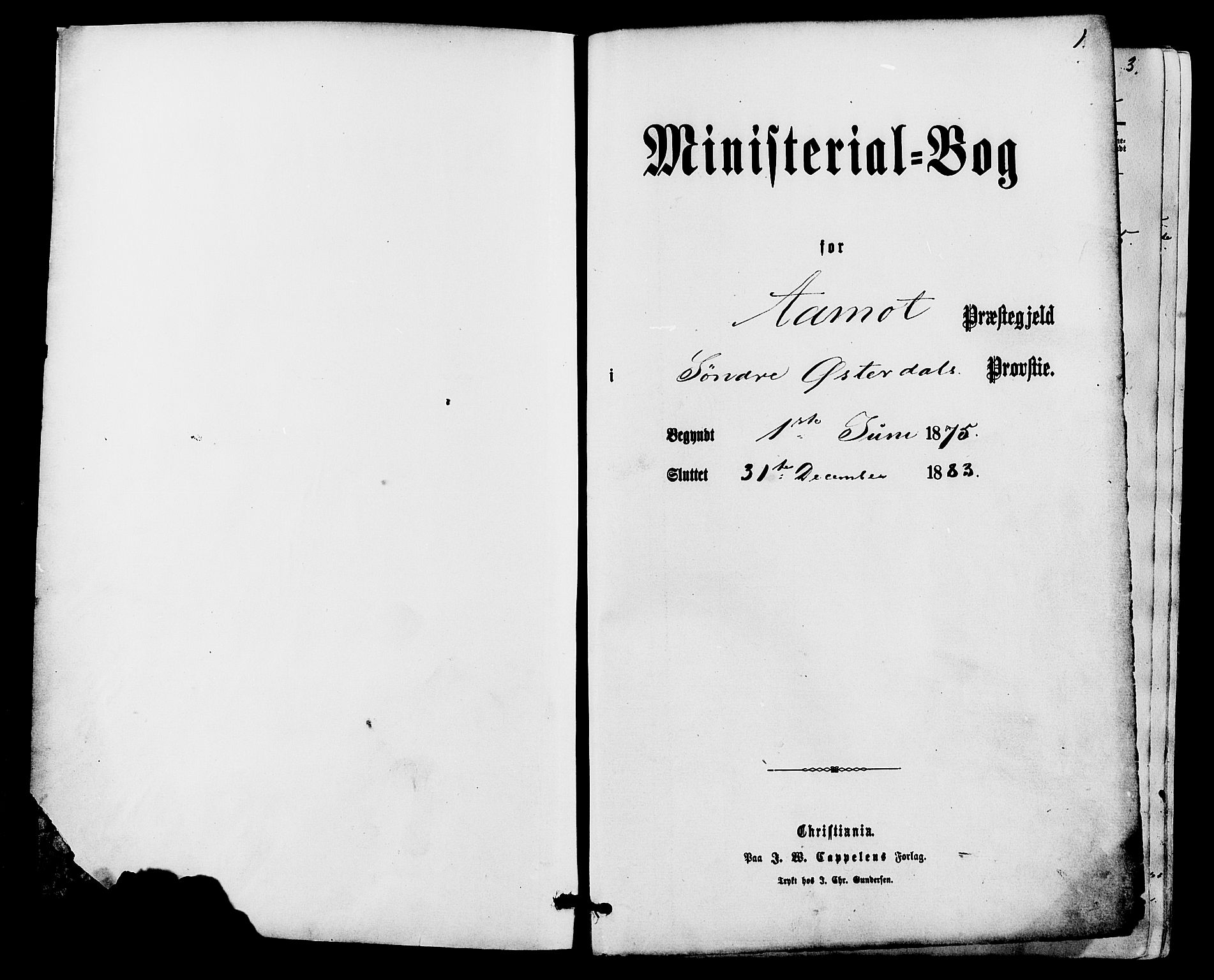 Åmot prestekontor, Hedmark, SAH/PREST-056/H/Ha/Haa/L0009: Parish register (official) no. 9, 1875-1883, p. 1