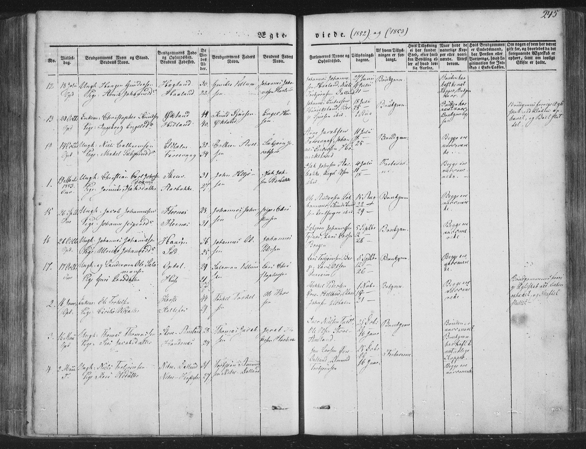 Tysnes sokneprestembete, AV/SAB-A-78601/H/Haa: Parish register (official) no. A 10, 1848-1859, p. 245