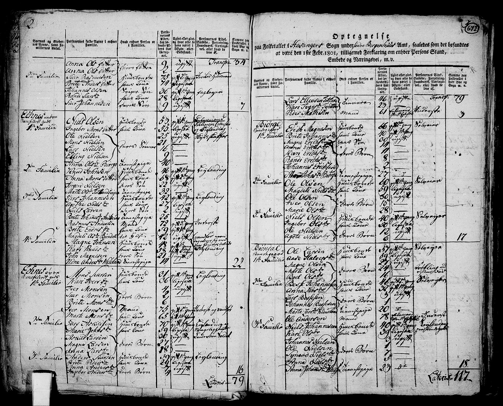 RA, 1801 census for 1253P Hosanger, 1801, p. 671b-672a