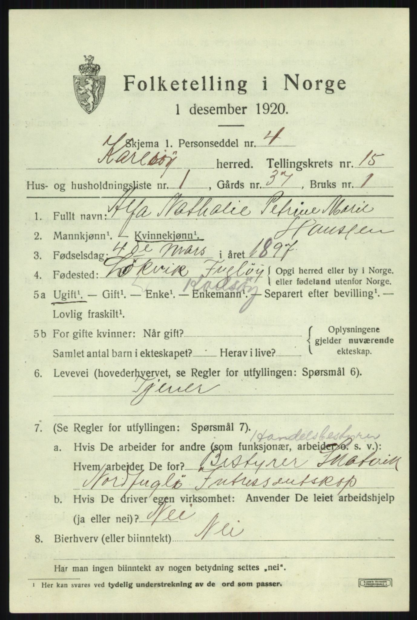 SATØ, 1920 census for Karlsøy, 1920, p. 5416