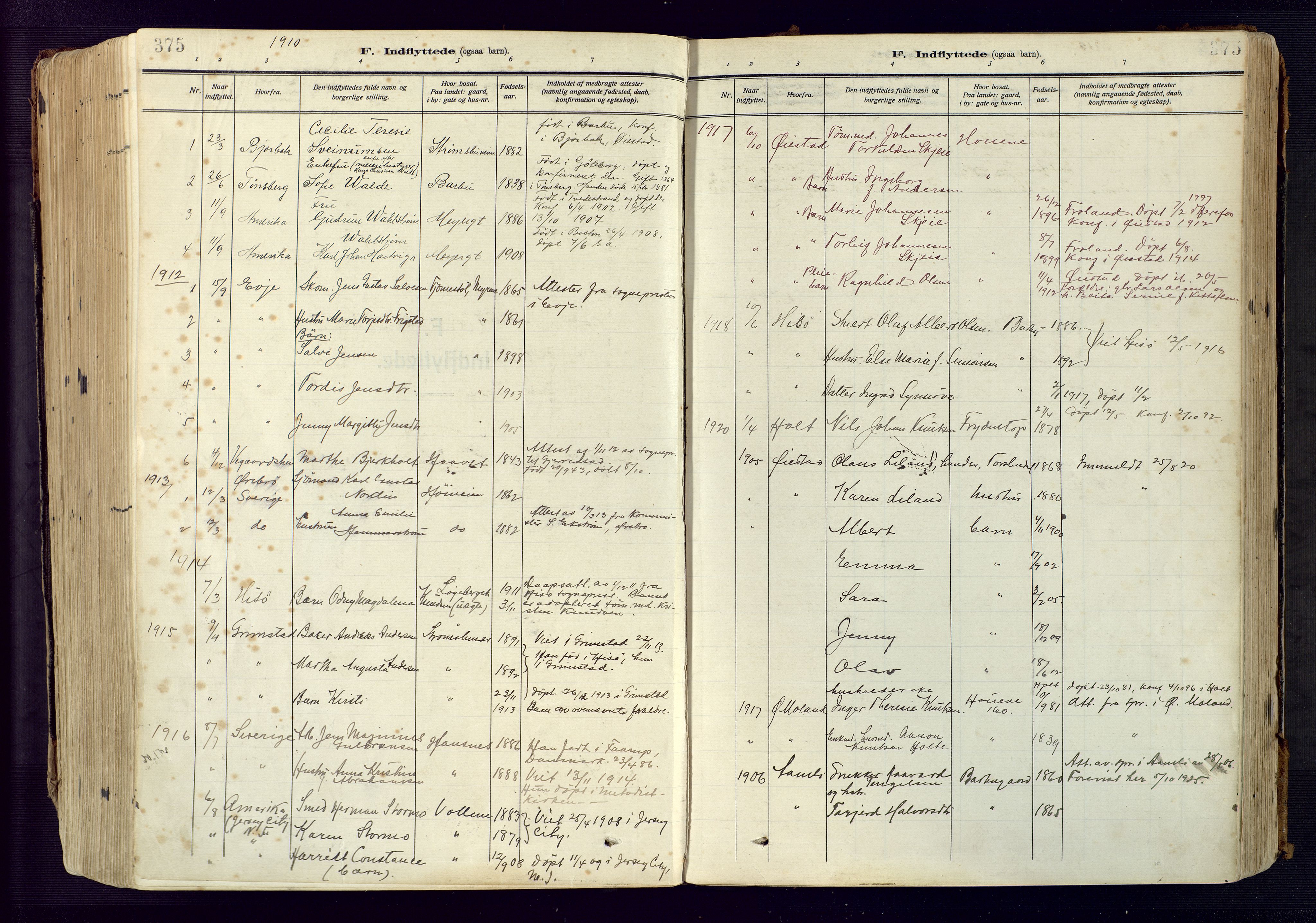 Barbu sokneprestkontor, SAK/1111-0003/F/Fa/L0006: Parish register (official) no. A 6, 1910-1929, p. 375