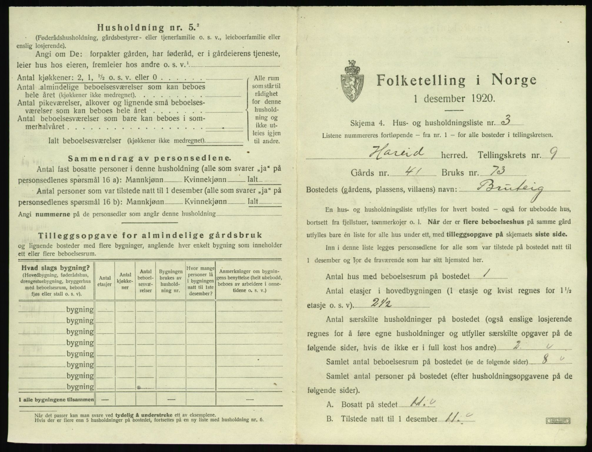 SAT, 1920 census for Hareid, 1920, p. 441