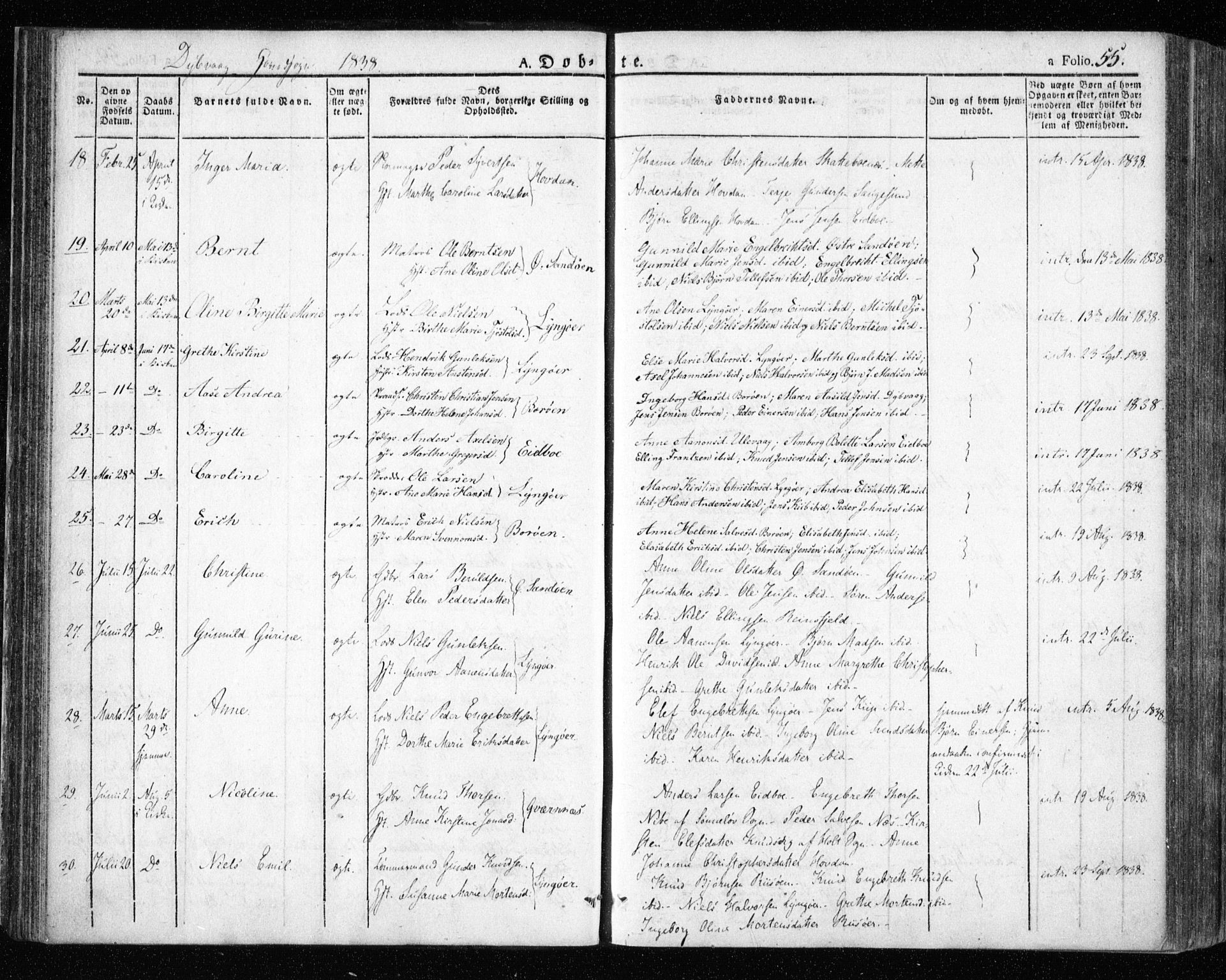 Dypvåg sokneprestkontor, AV/SAK-1111-0007/F/Fa/Faa/L0004: Parish register (official) no. A 4, 1824-1840, p. 55