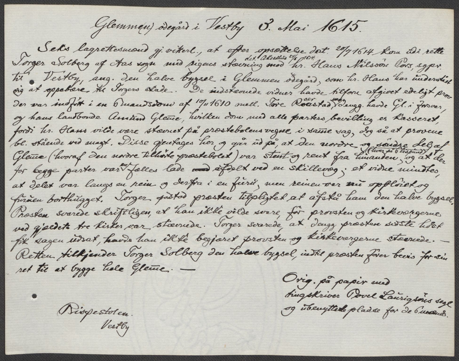 Riksarkivets diplomsamling, AV/RA-EA-5965/F15/L0006: Prestearkiv - Akershus, 1593-1865, p. 186