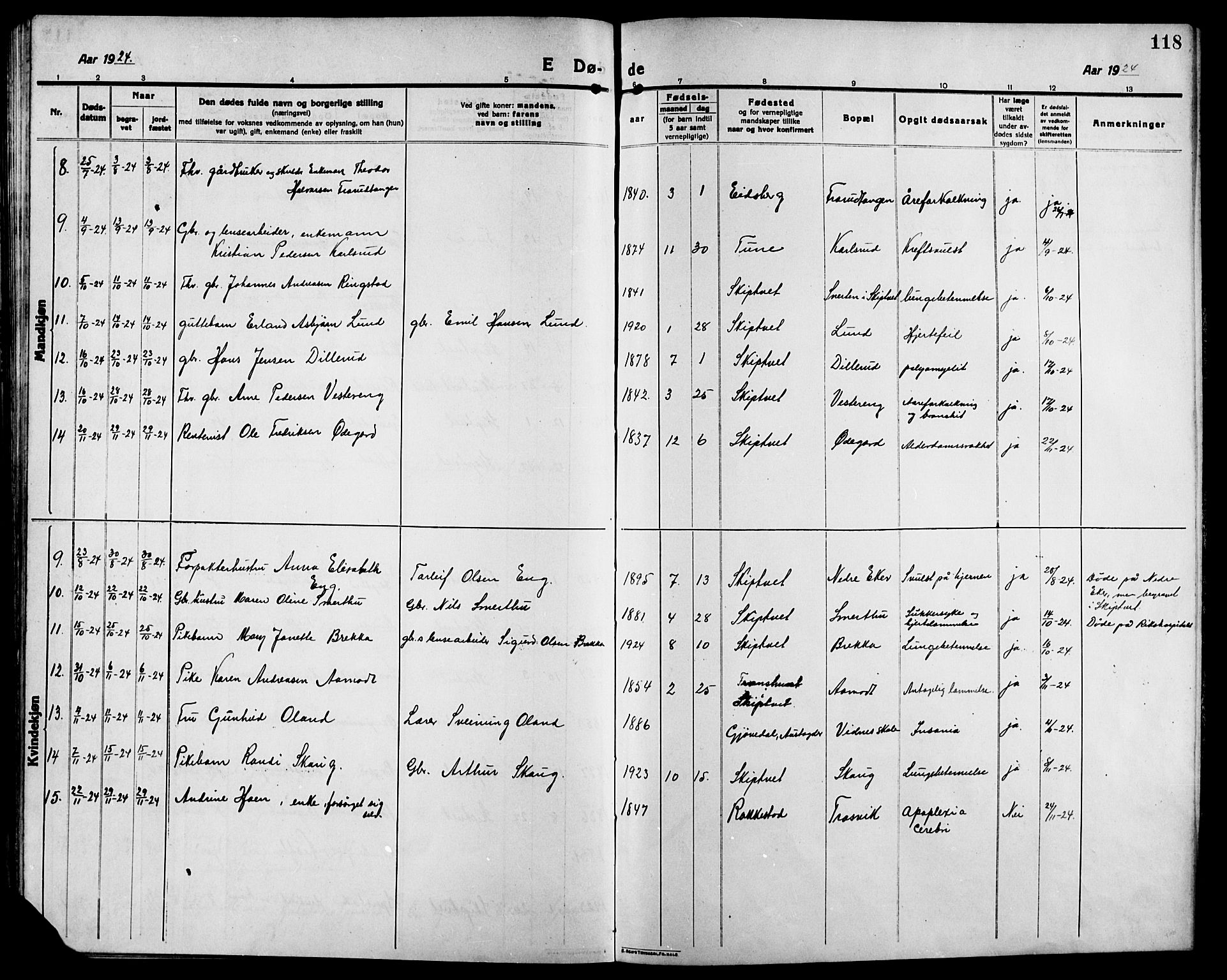 Skiptvet prestekontor Kirkebøker, AV/SAO-A-20009/G/Ga/L0003: Parish register (copy) no. 3, 1916-1924, p. 118