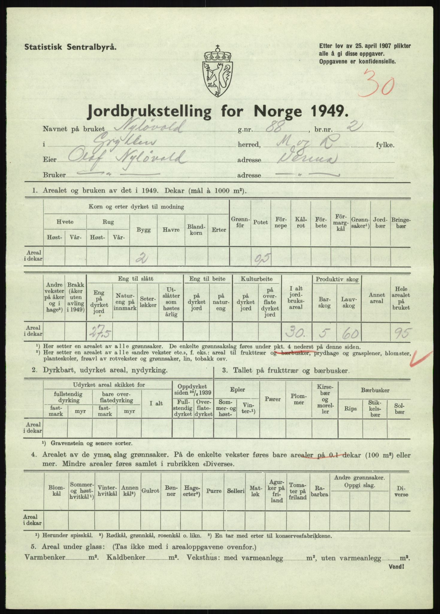 Statistisk sentralbyrå, Næringsøkonomiske emner, Jordbruk, skogbruk, jakt, fiske og fangst, AV/RA-S-2234/G/Gc/L0323: Møre og Romsdal: Grytten og Hen, 1949, p. 133