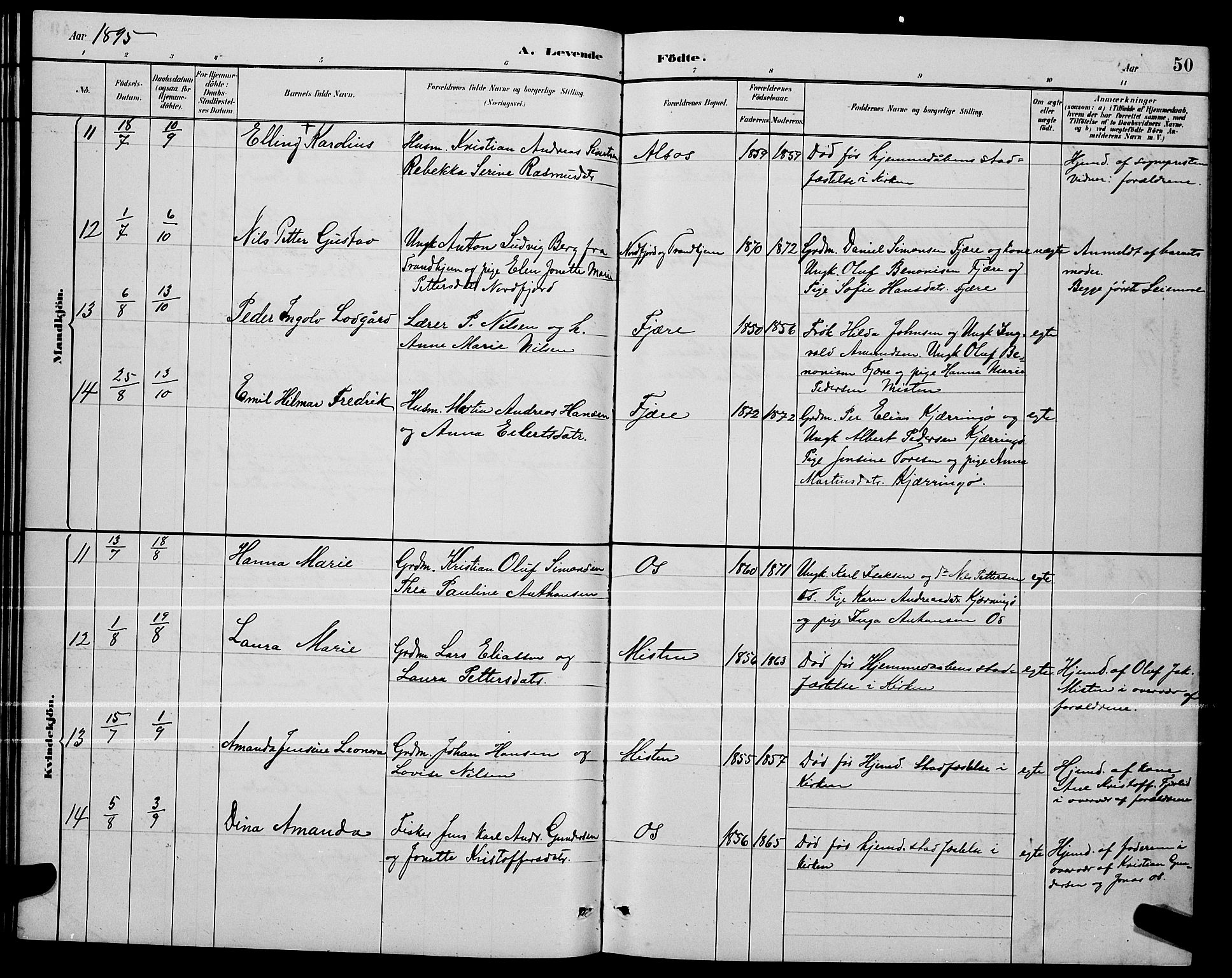 Ministerialprotokoller, klokkerbøker og fødselsregistre - Nordland, SAT/A-1459/803/L0076: Parish register (copy) no. 803C03, 1882-1897, p. 50