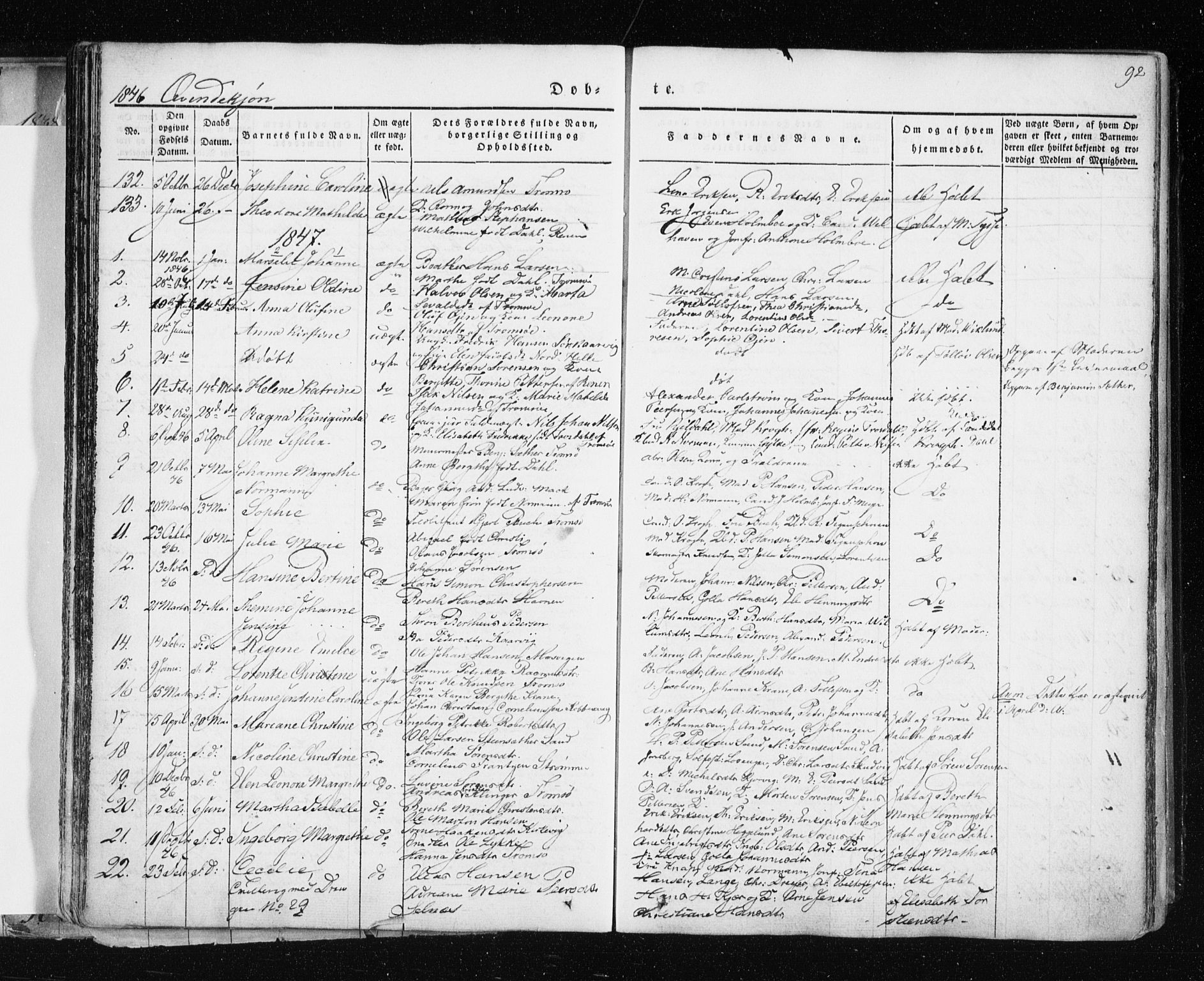 Tromsø sokneprestkontor/stiftsprosti/domprosti, SATØ/S-1343/G/Ga/L0009kirke: Parish register (official) no. 9, 1837-1847, p. 92