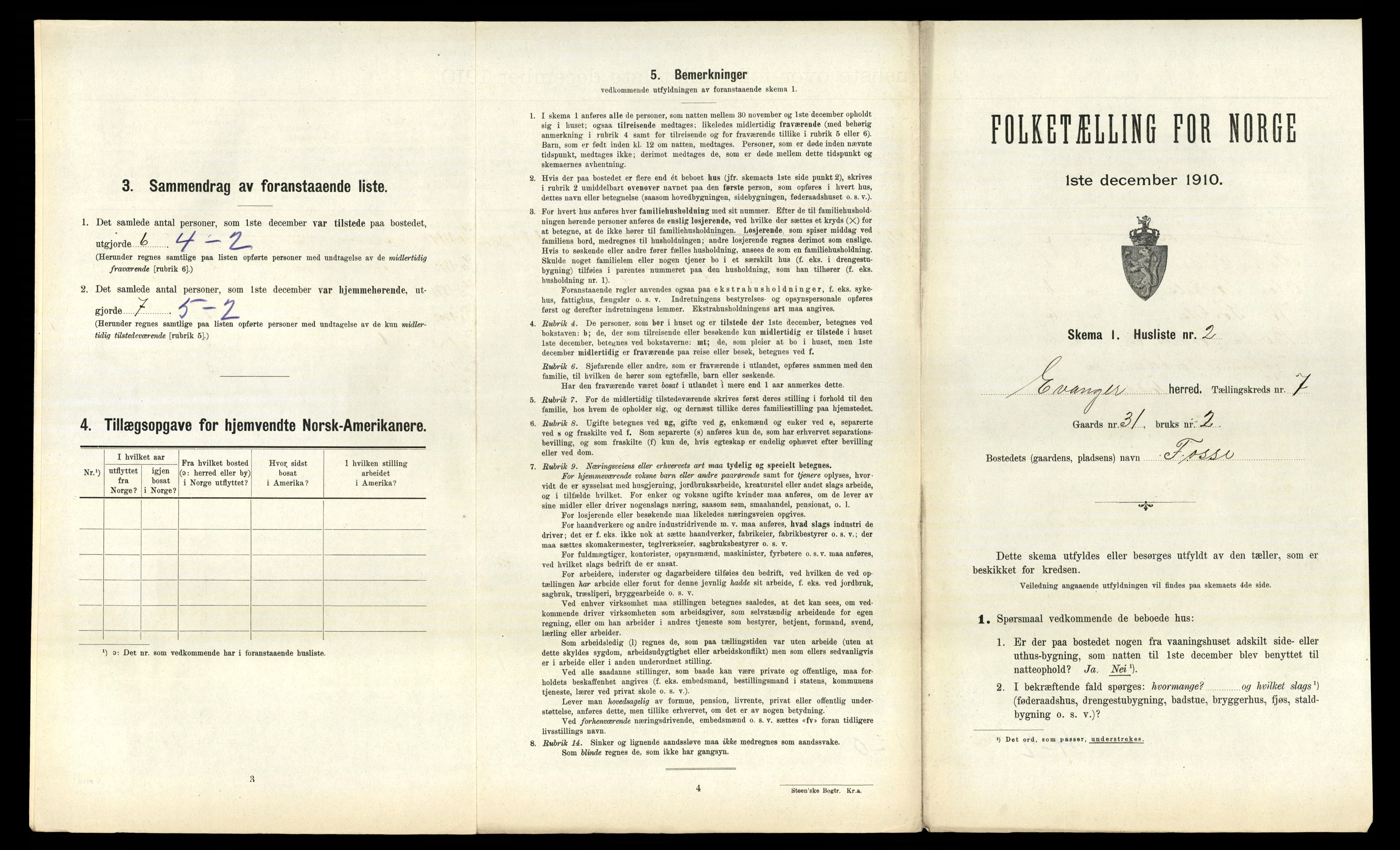 RA, 1910 census for Evanger, 1910, p. 333