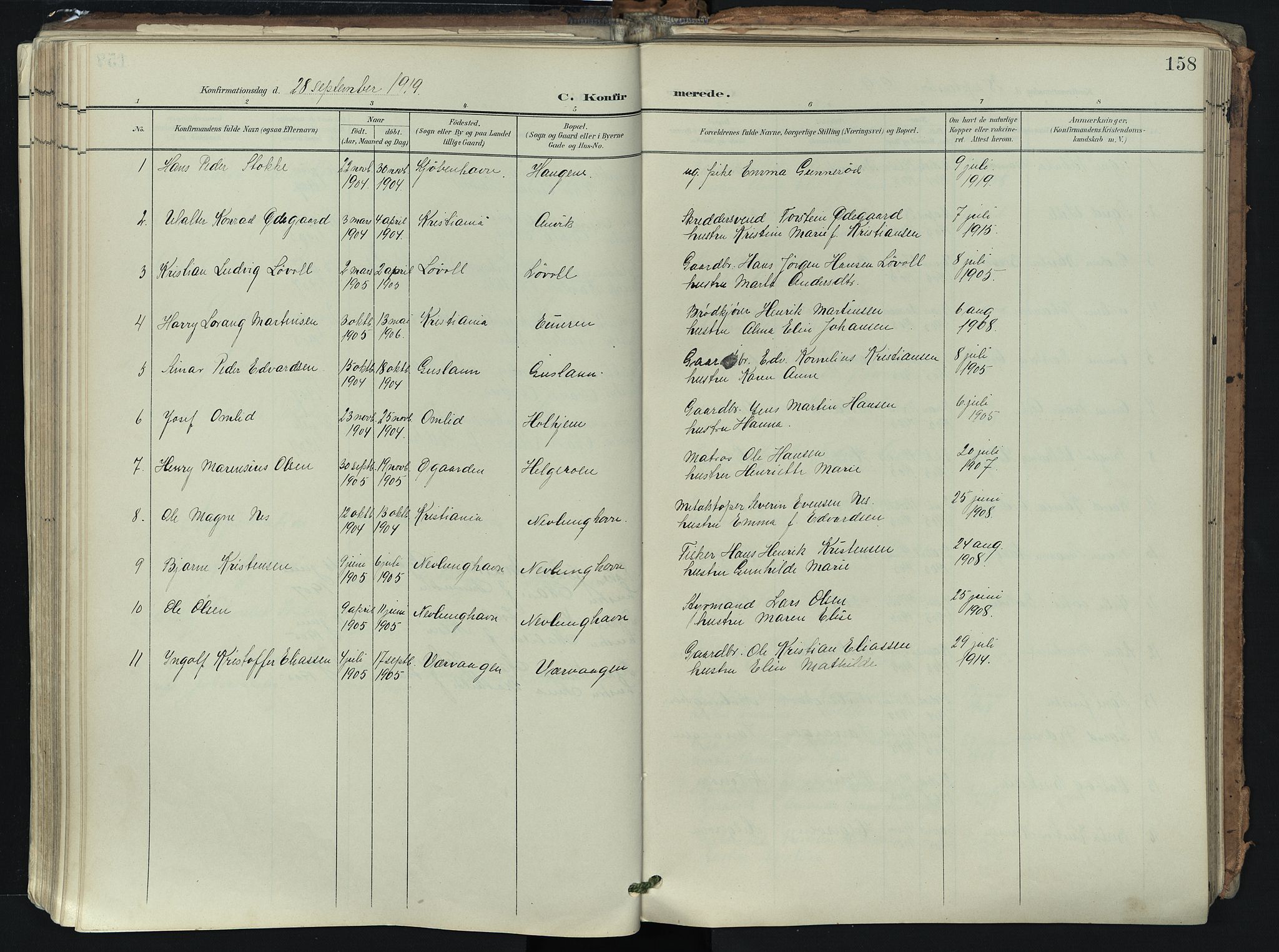 Brunlanes kirkebøker, SAKO/A-342/F/Fb/L0003: Parish register (official) no. II 3, 1900-1922, p. 158