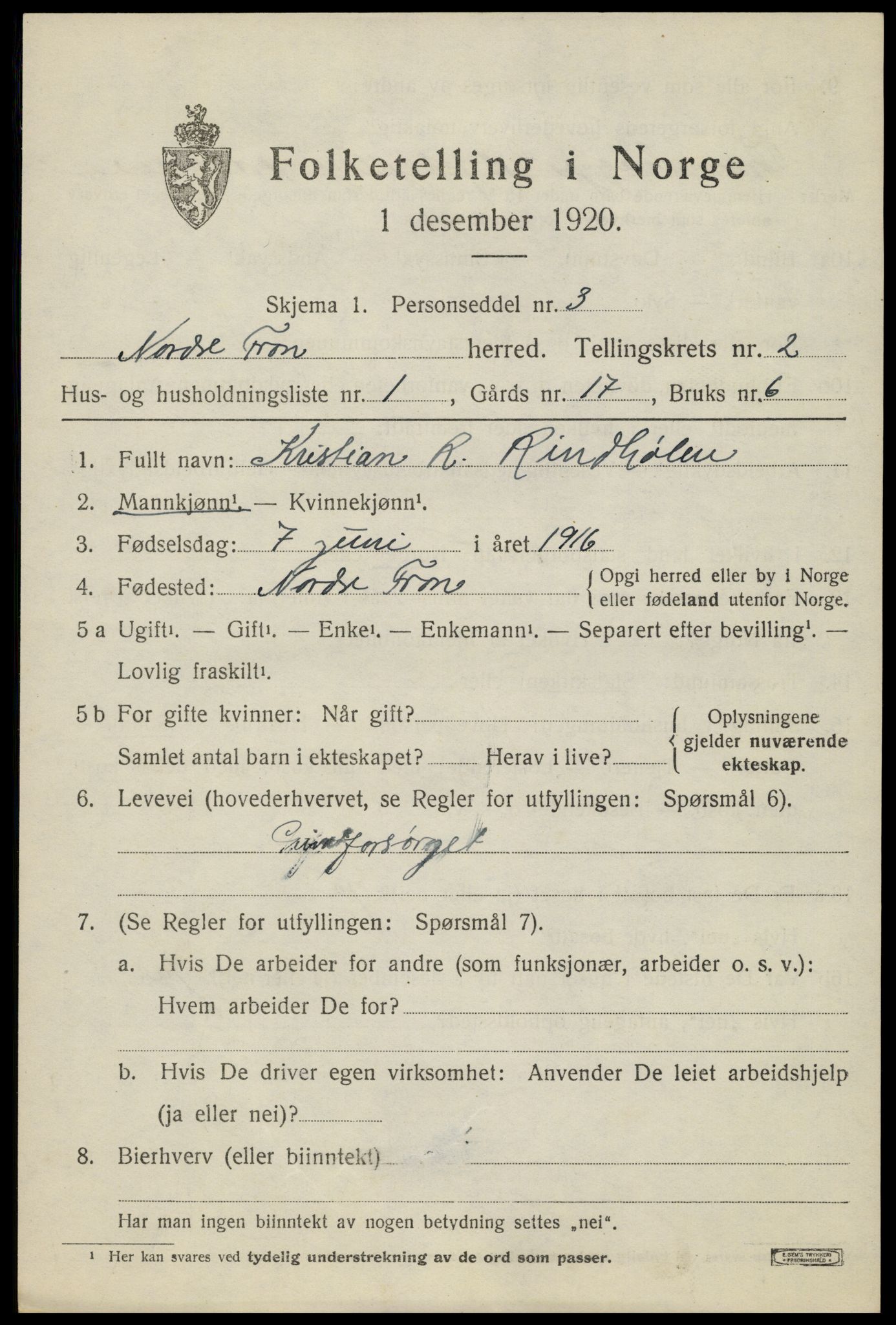 SAH, 1920 census for Nord-Fron, 1920, p. 2678