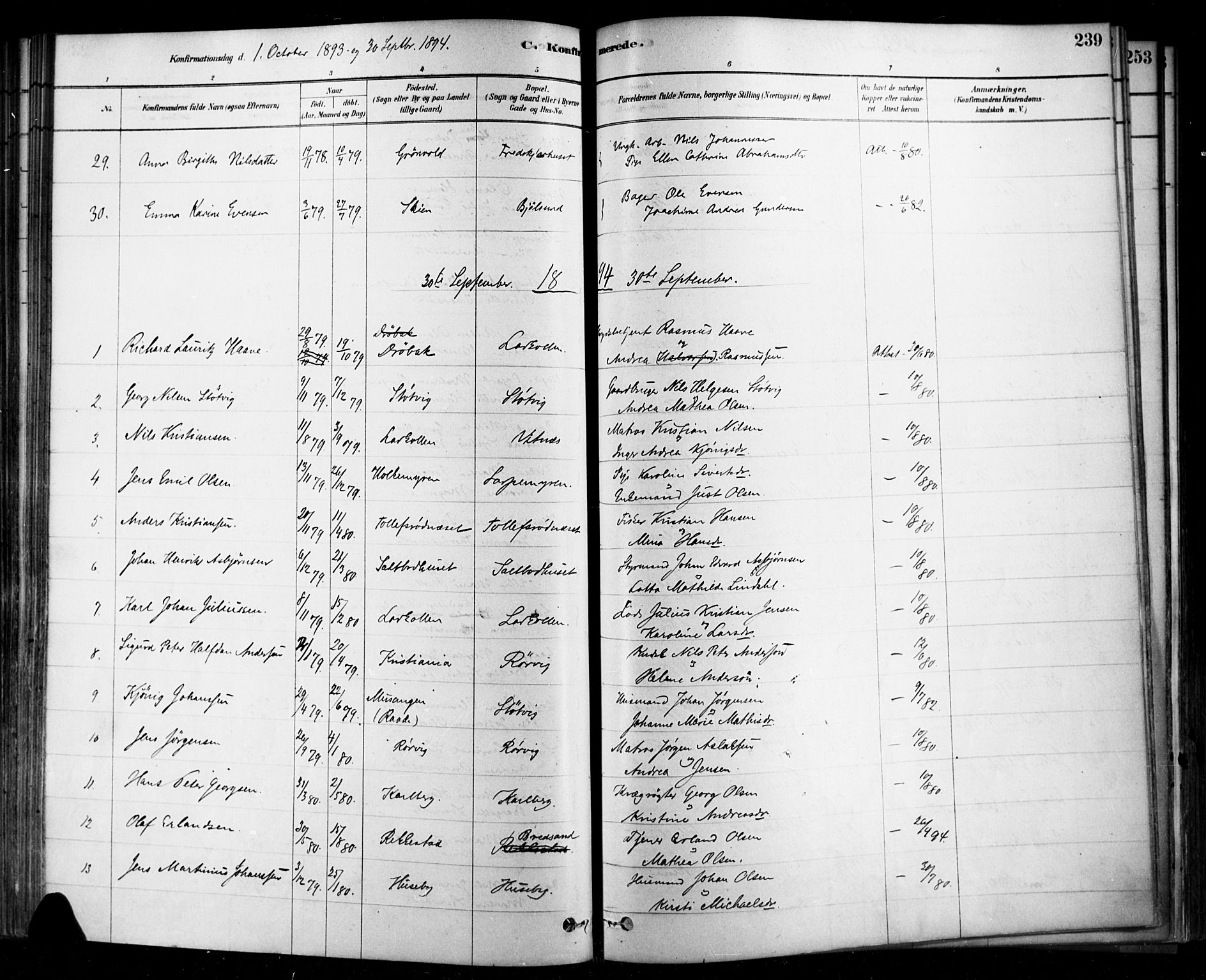 Rygge prestekontor Kirkebøker, SAO/A-10084b/F/Fa/L0007: Parish register (official) no. 7, 1878-1904, p. 239