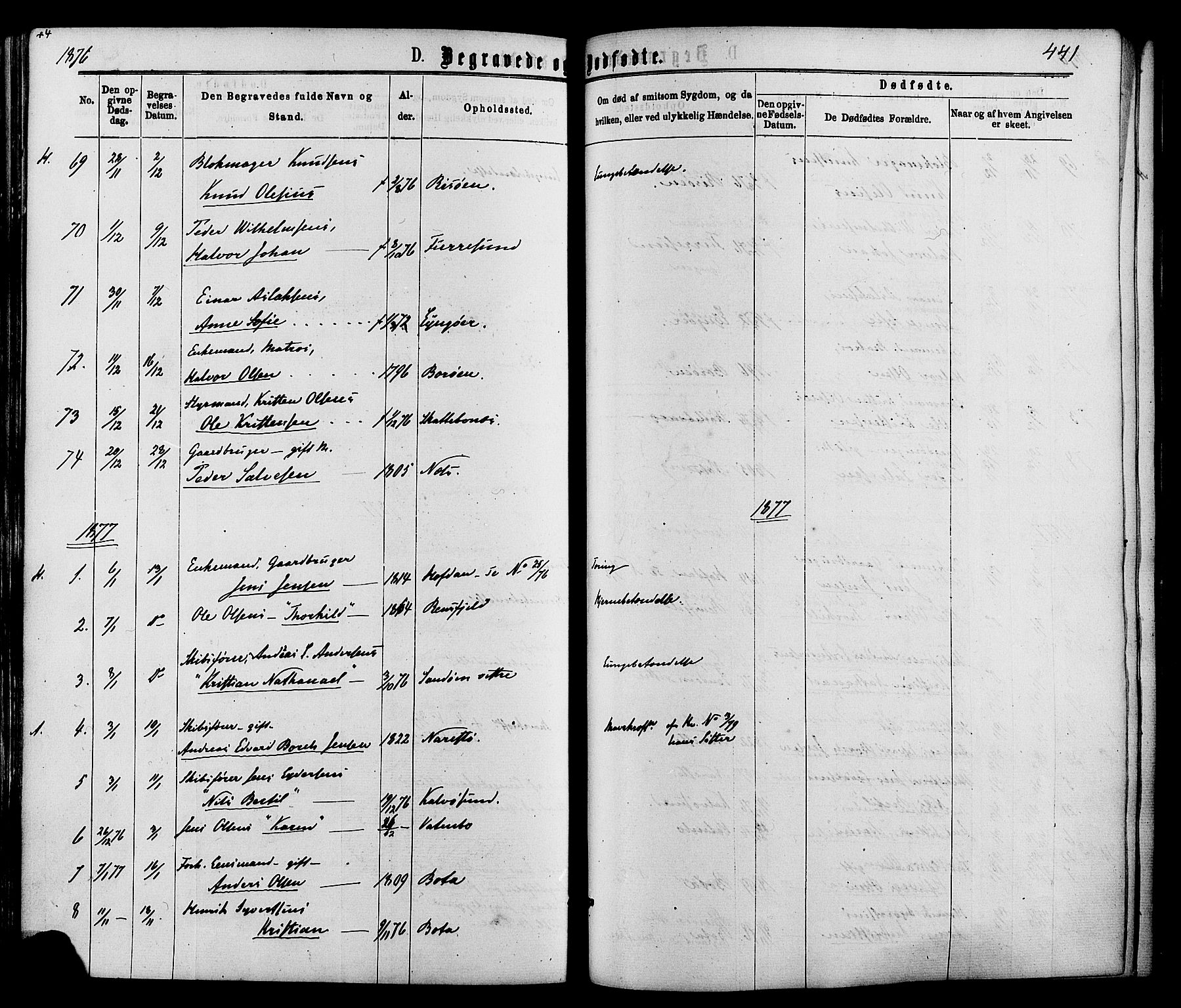 Dypvåg sokneprestkontor, SAK/1111-0007/F/Fa/Faa/L0007: Parish register (official) no. A 7/ 1, 1872-1884, p. 441
