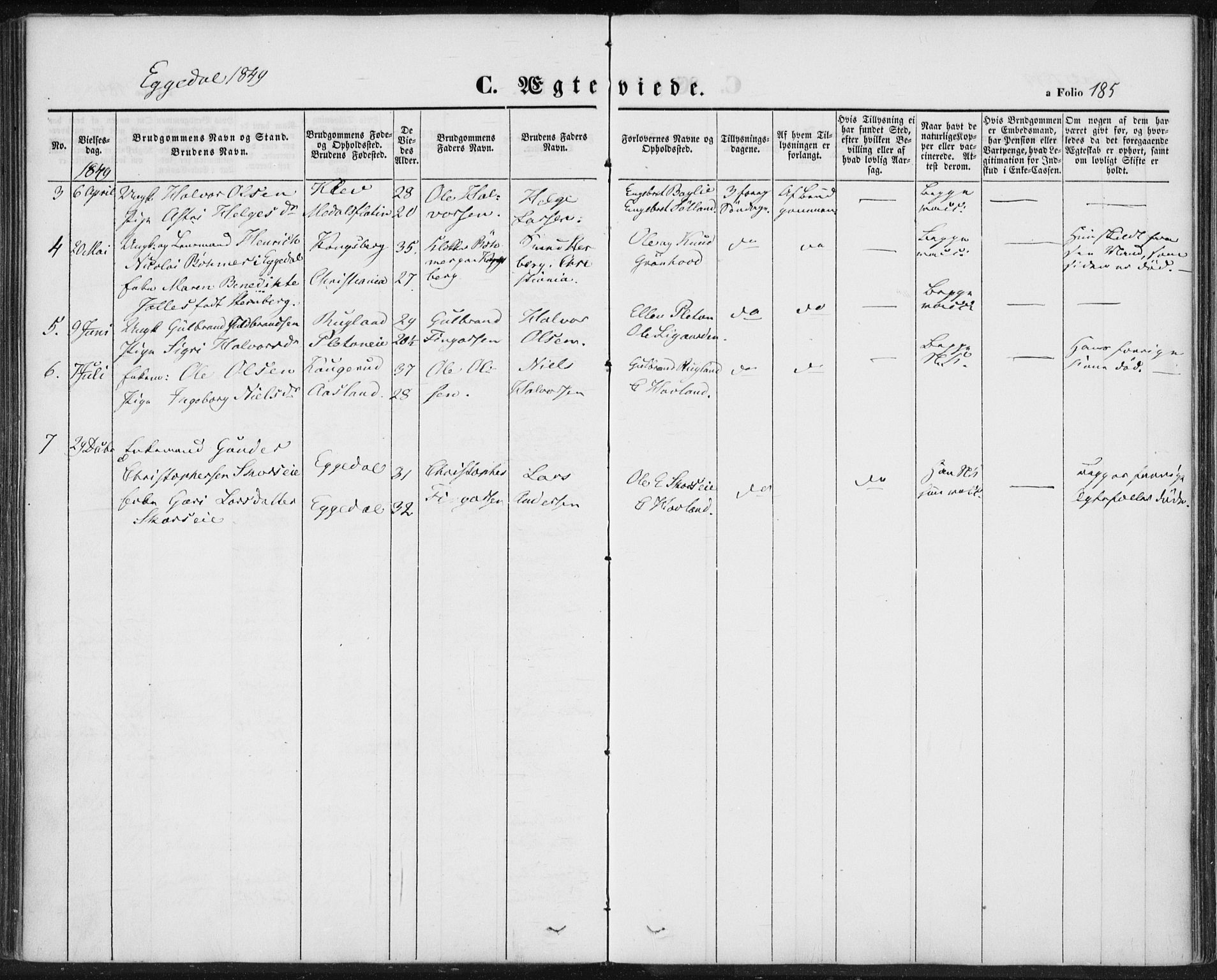Sigdal kirkebøker, SAKO/A-245/F/Fa/L0007: Parish register (official) no. I 7, 1844-1849, p. 185